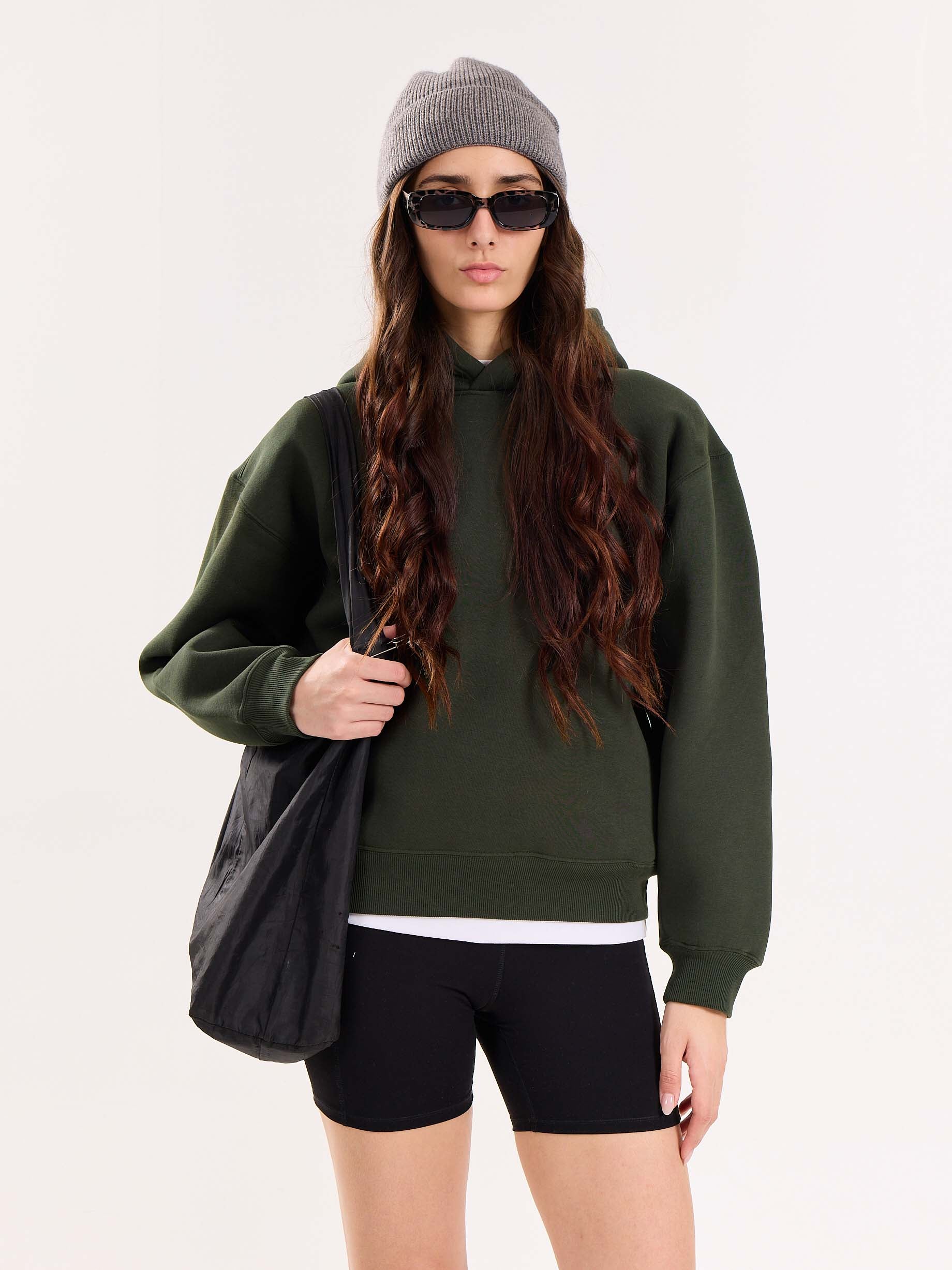 Dark Green Cropped Fit Hoodie - Image 4