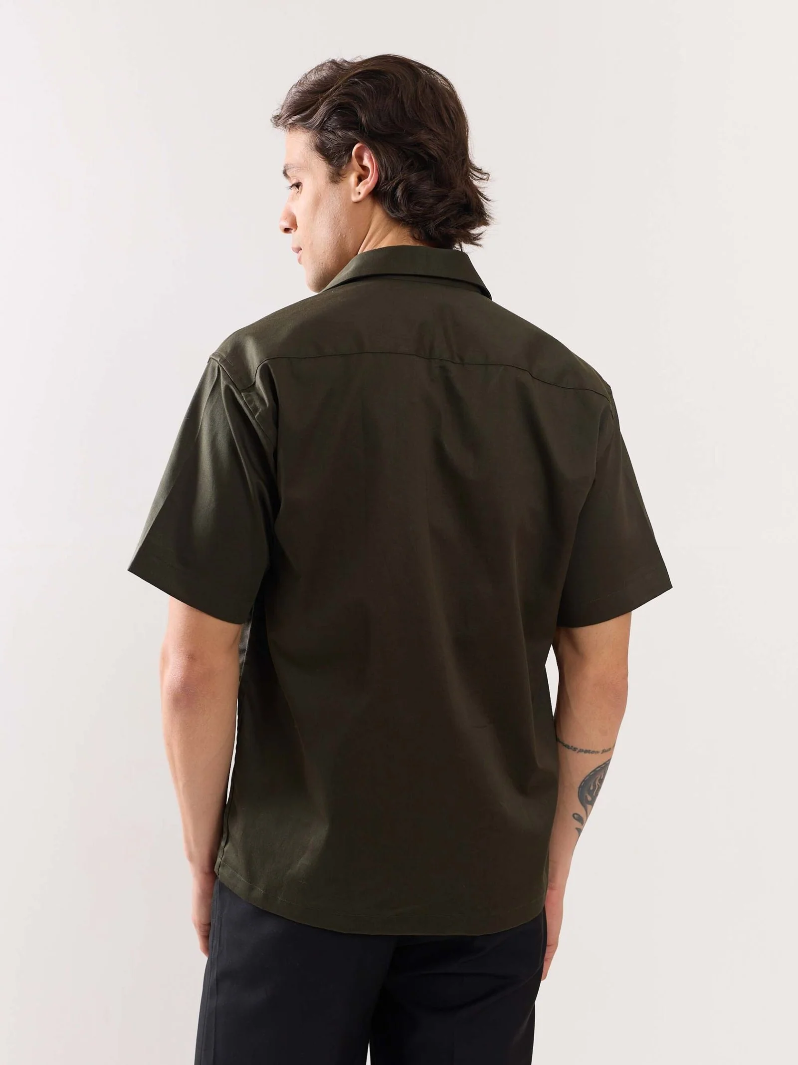Dark Green Twill Cropped Shirt - Image 8