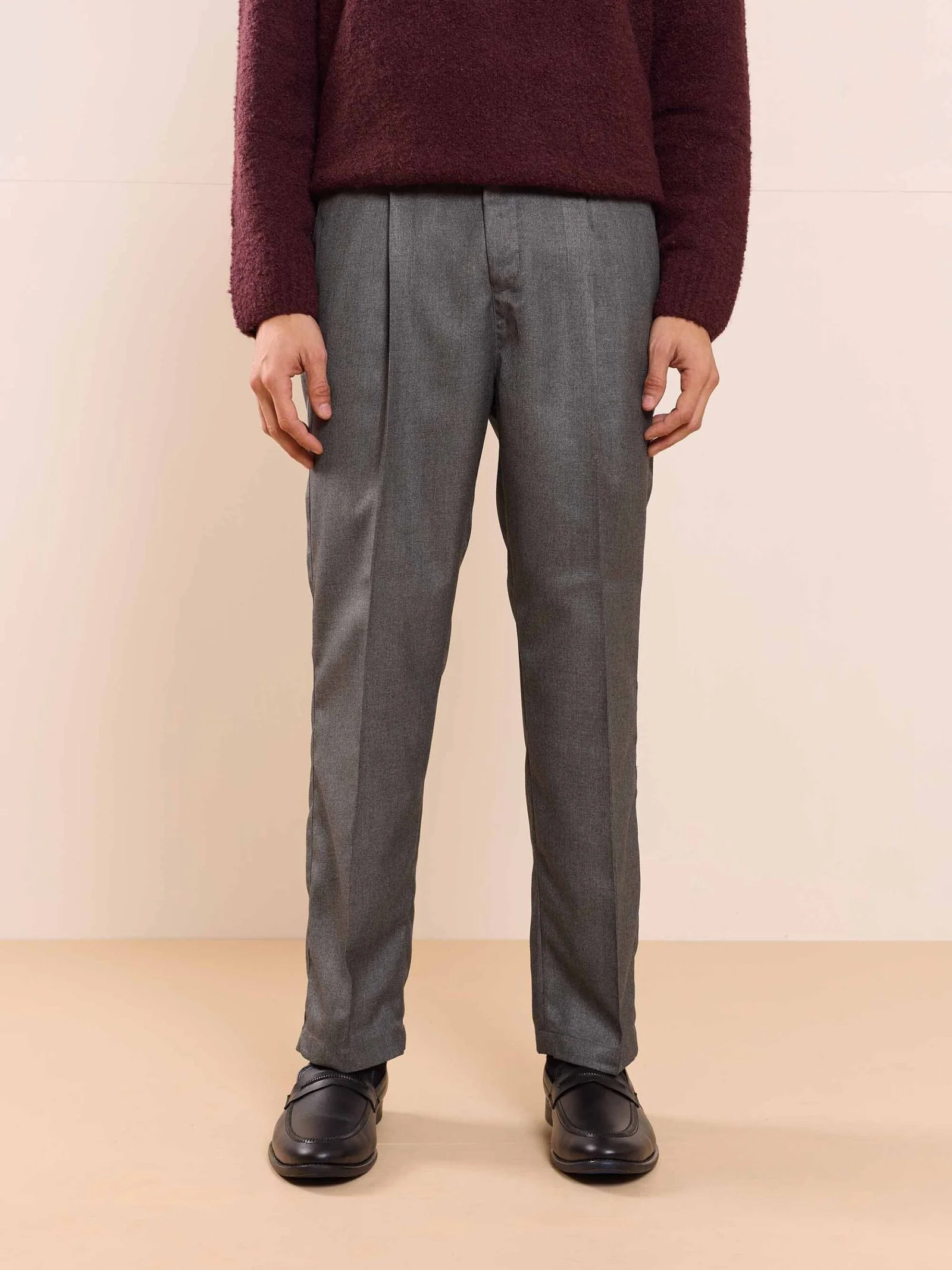 Dark Grey Textured Baggy Fit Trousers - Image 4