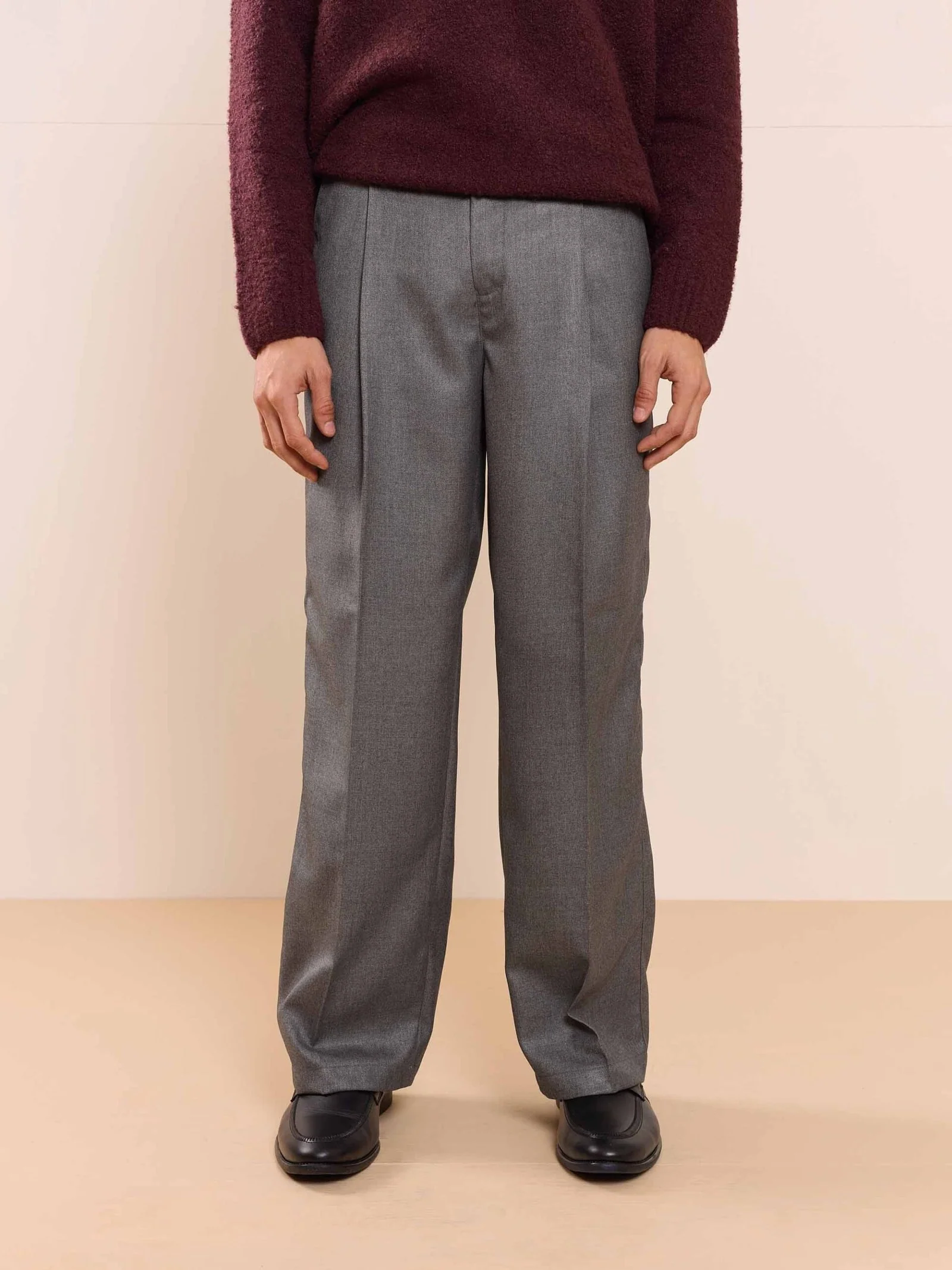 Dark Grey Textured Baggy Fit Trousers - Image 5