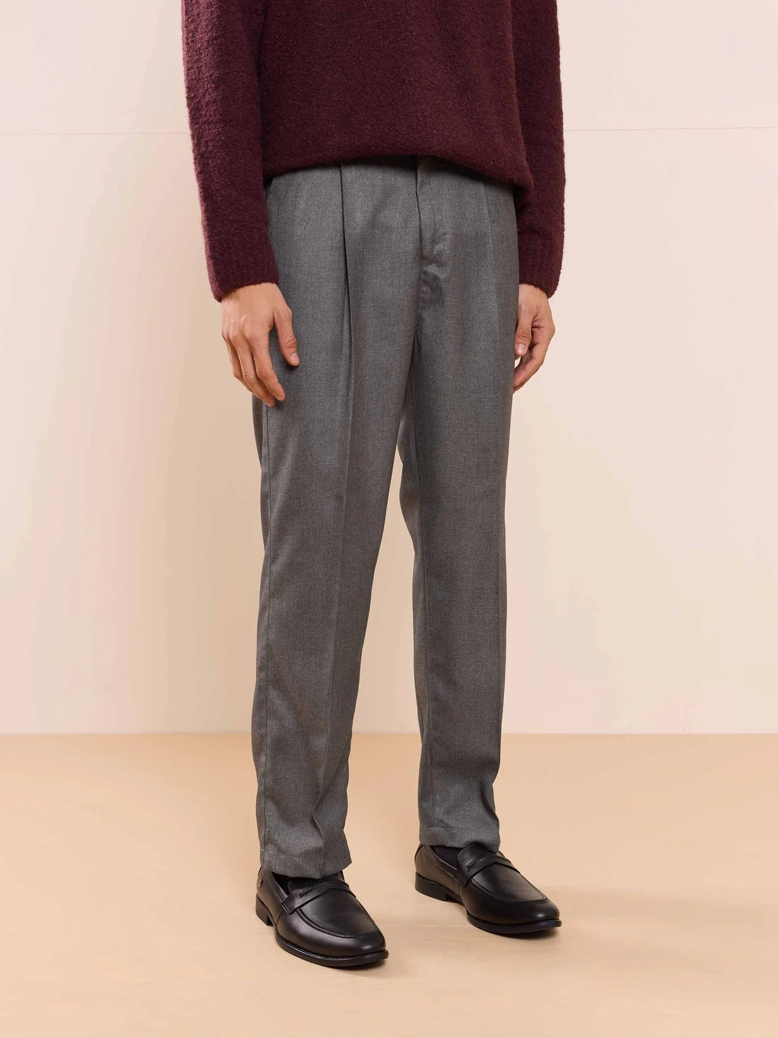 Dark Grey Textured Baggy Fit Trousers - Image 6