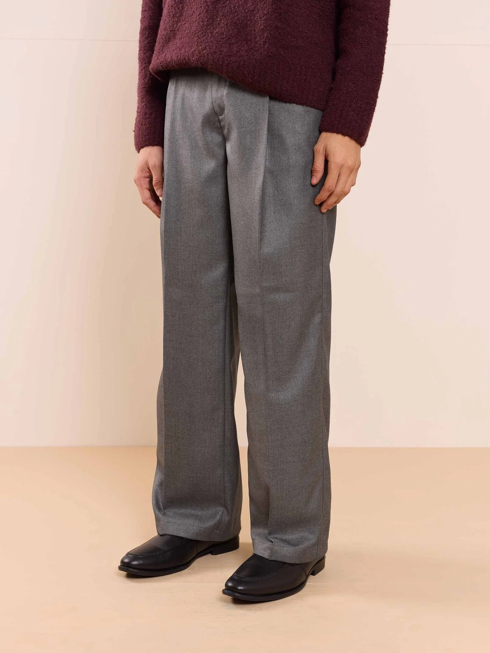 Dark Grey Textured Baggy Fit Trousers - Image 7