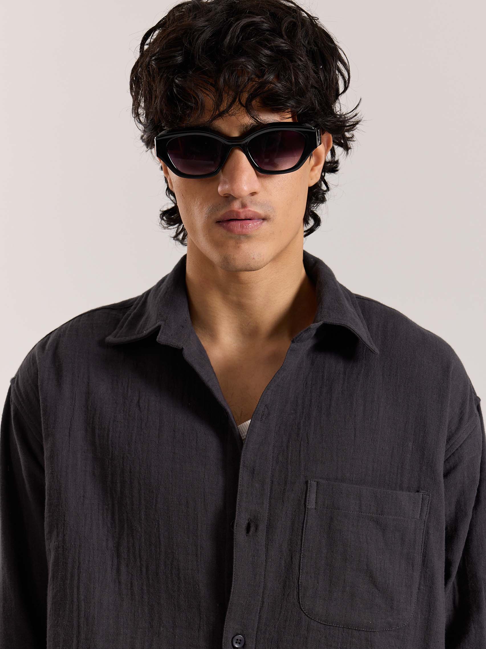 Dark Grey Gauze Holiday Shirt - Image 3