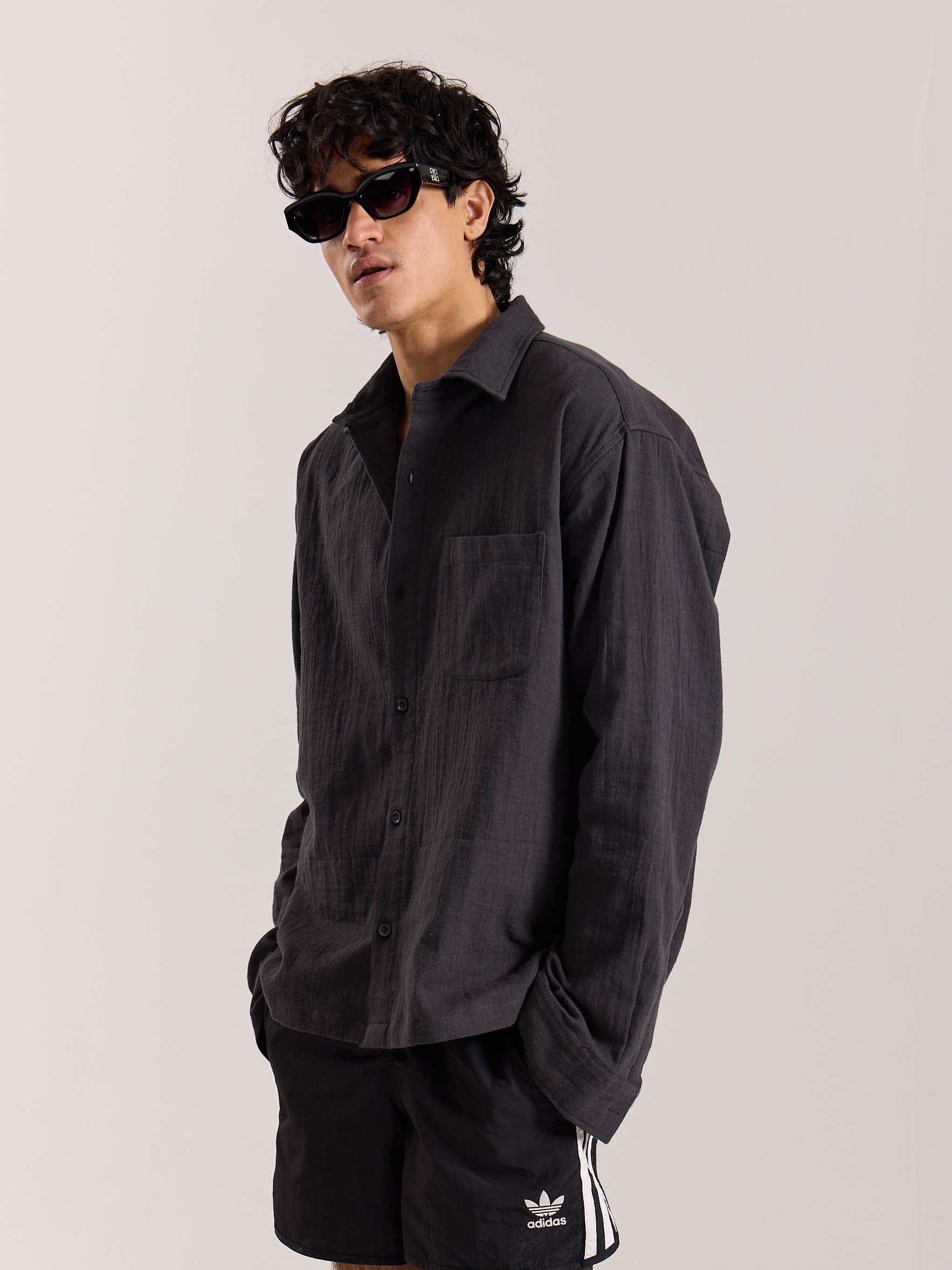 Dark Grey Gauze Holiday Shirt - Image 5