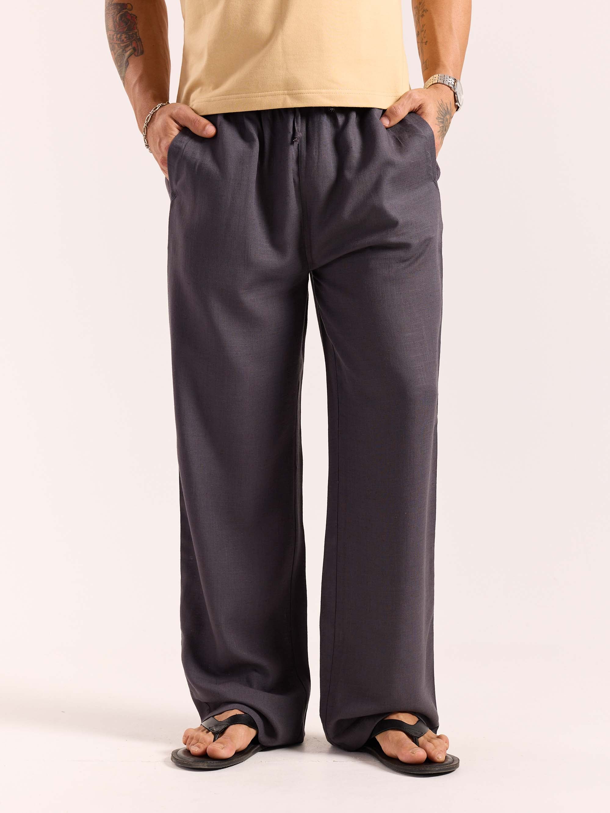 Dark Grey Linen Pull-on Pants - Image 3