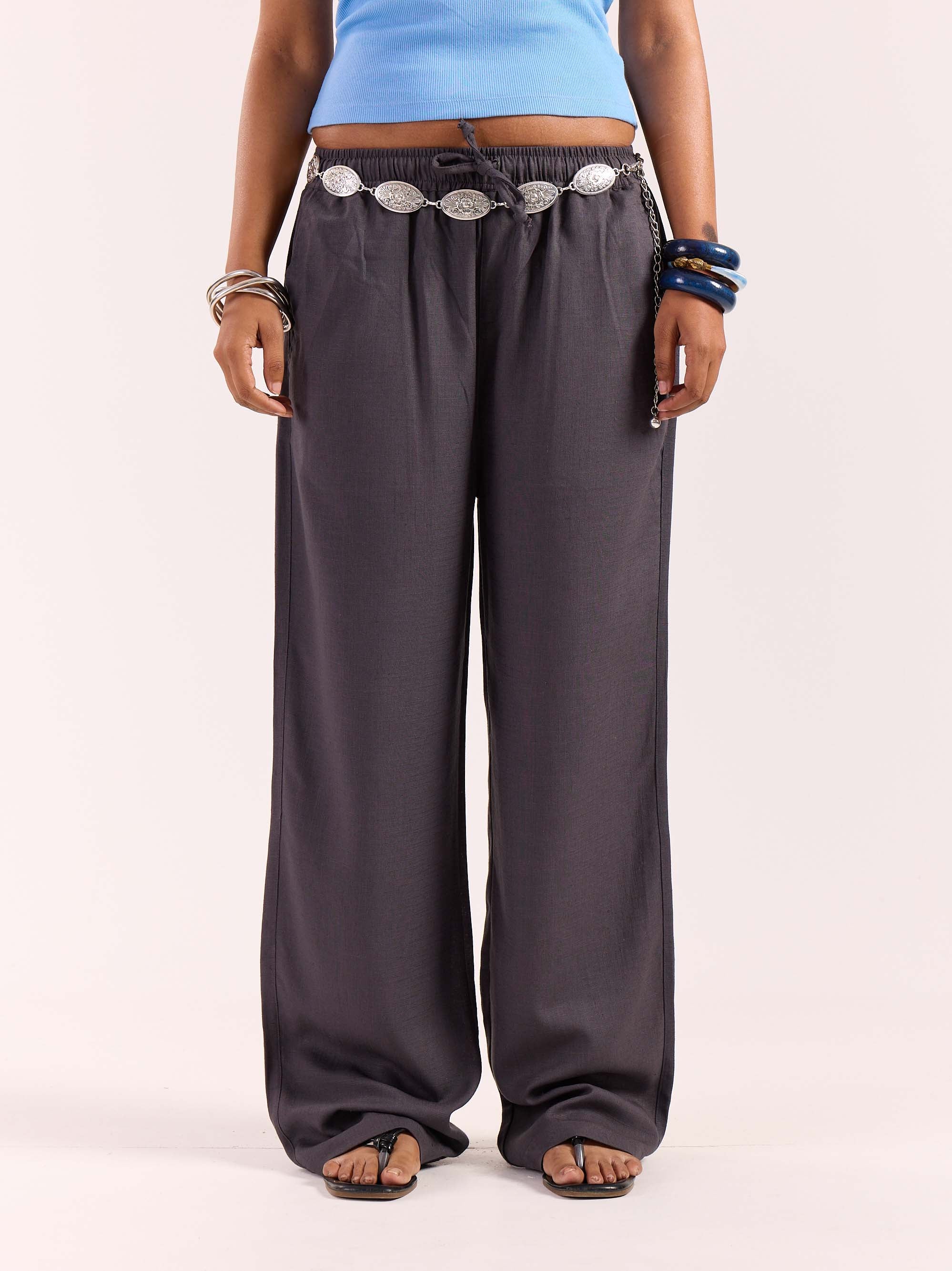 Dark Grey Linen Pull-on Pants - Image 4