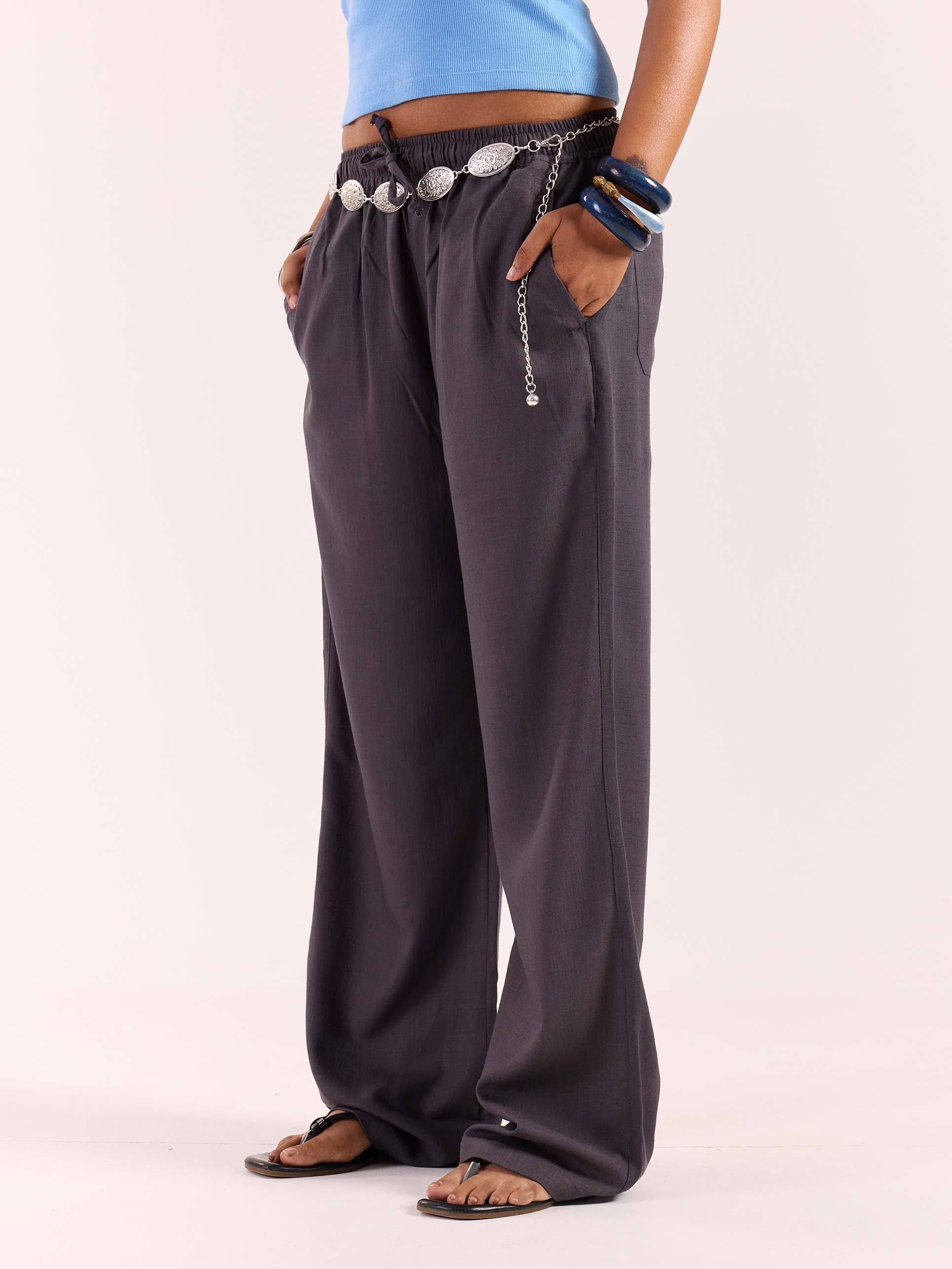 Dark Grey Linen Pull-on Pants - Image 5
