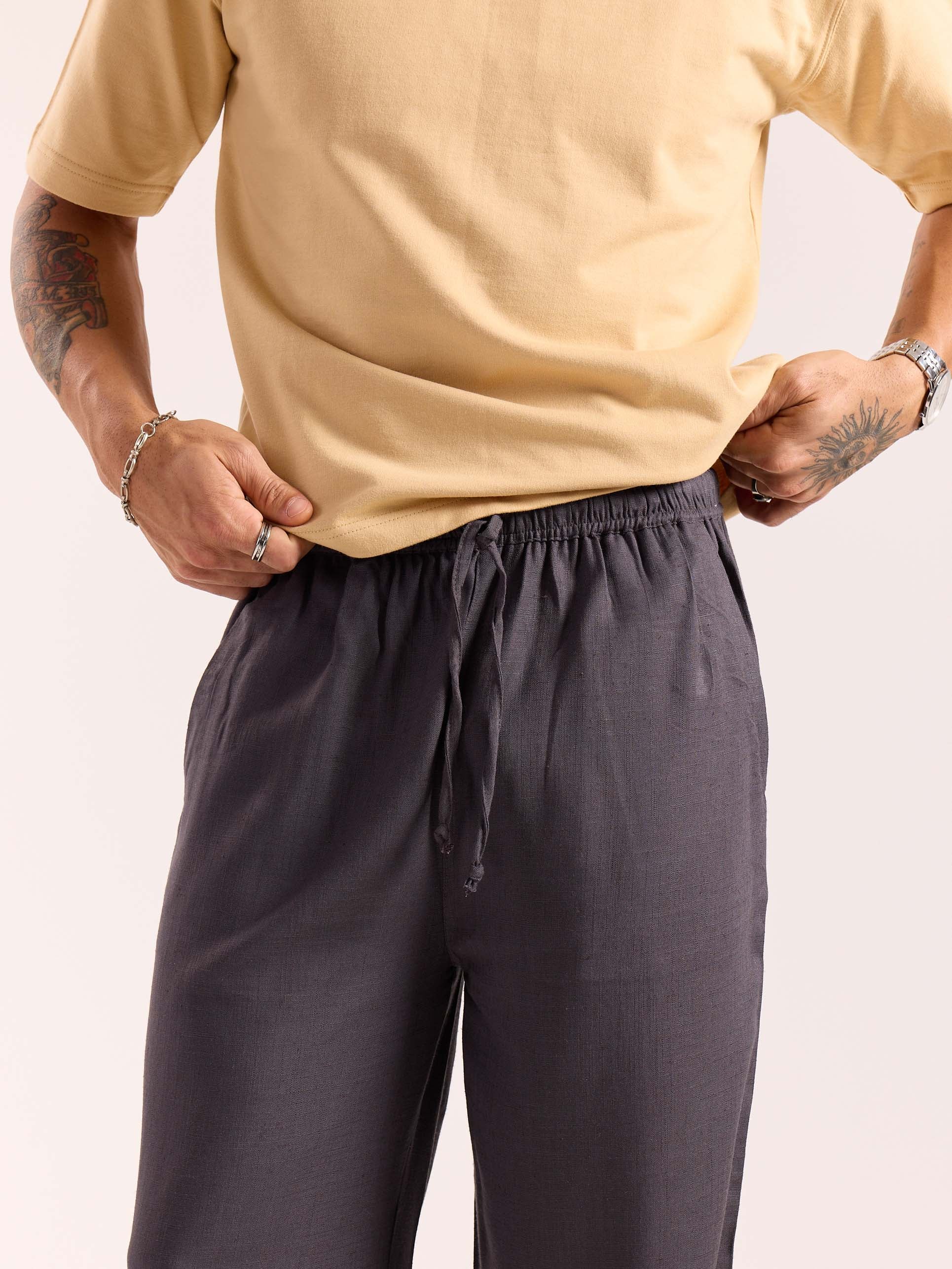 Dark Grey Linen Pull-on Pants - Image 6
