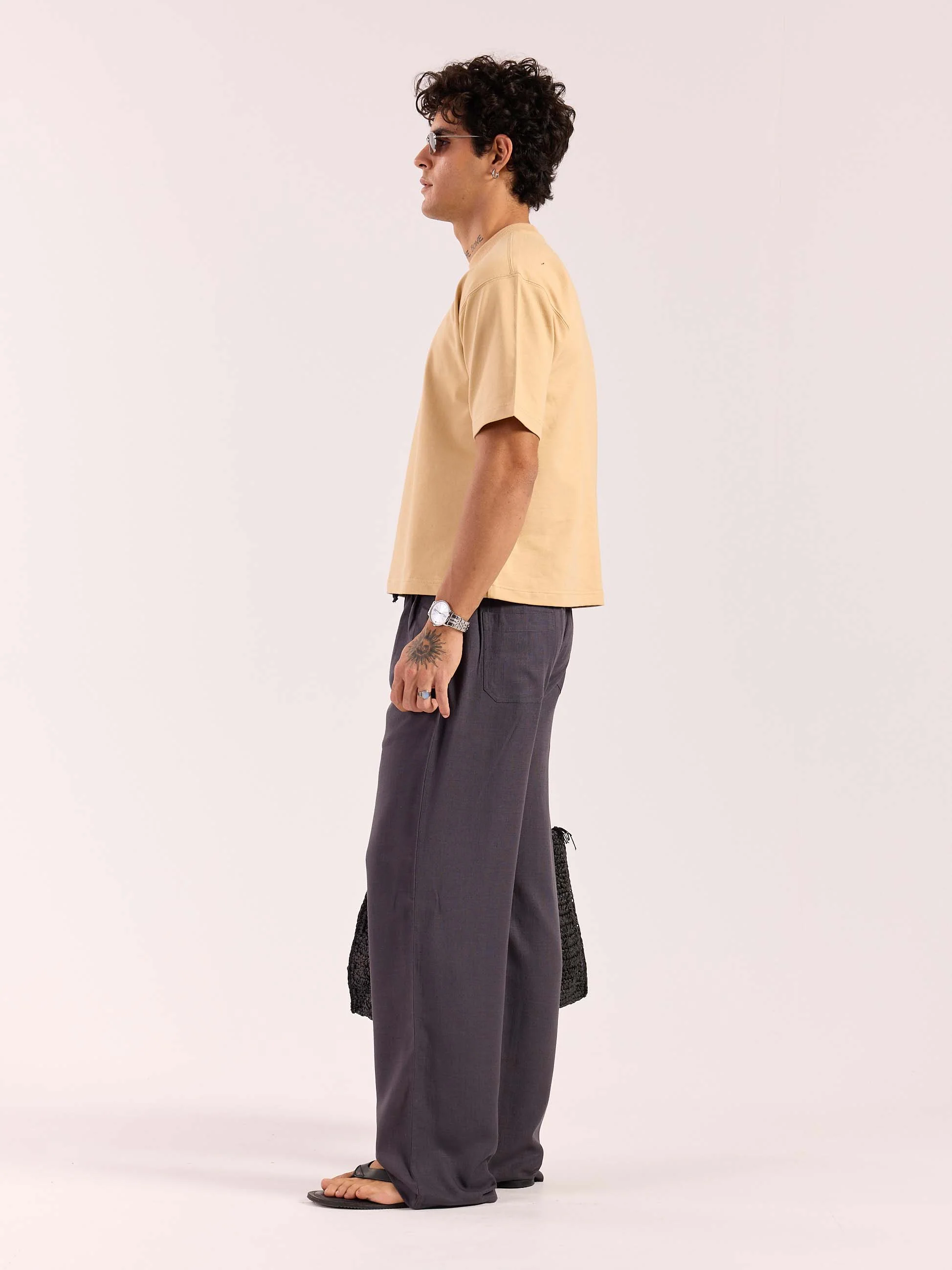 Dark Grey Linen Pull-on Pants - Image 7