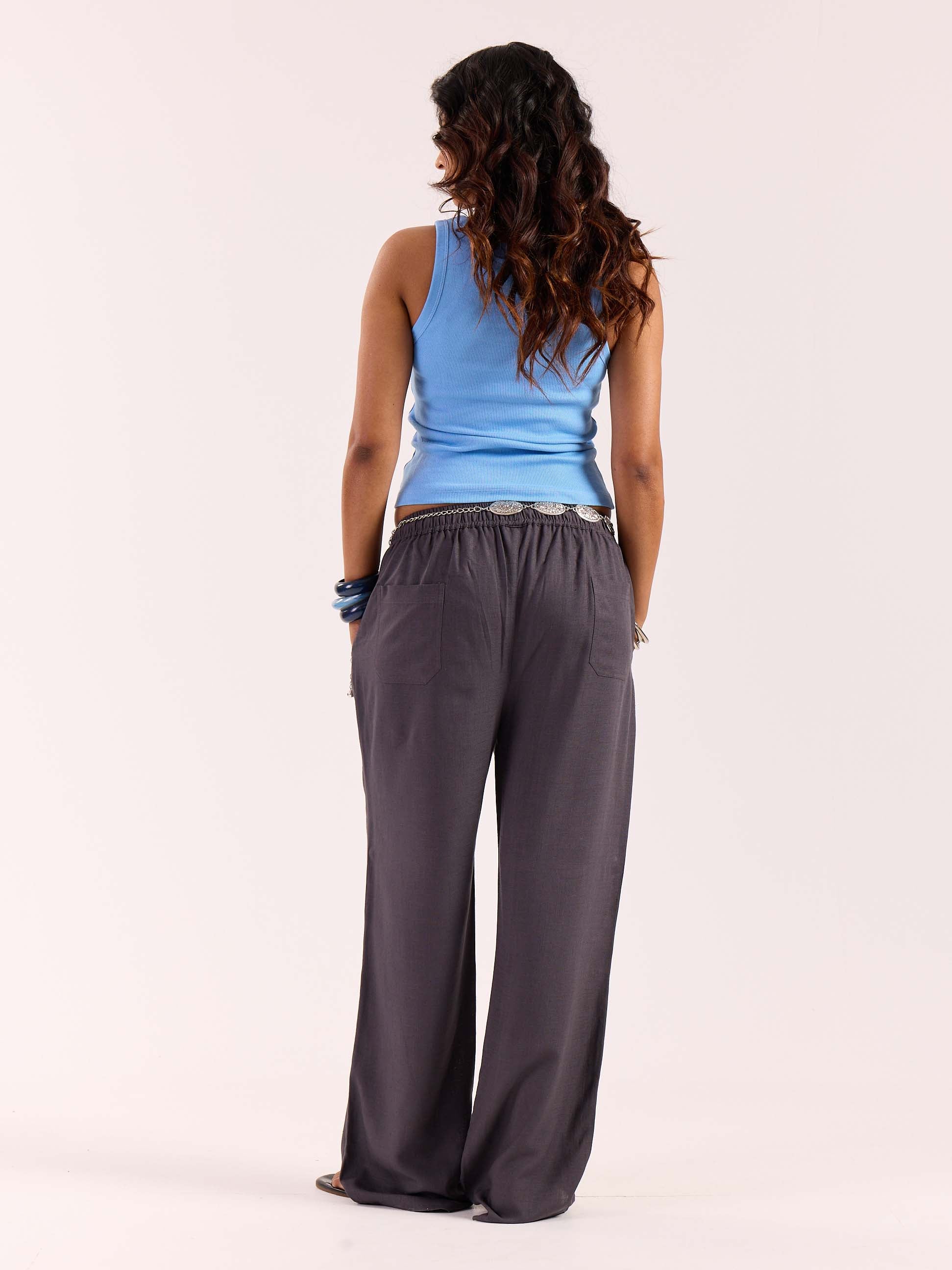Dark Grey Linen Pull-on Pants - Image 8