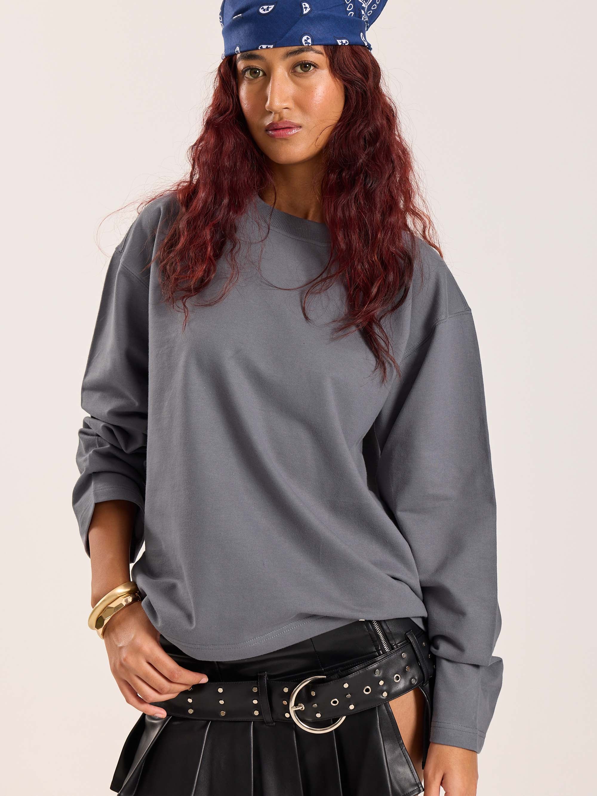 Dark Grey Loose Fit Cropped T-Shirt - Image 6