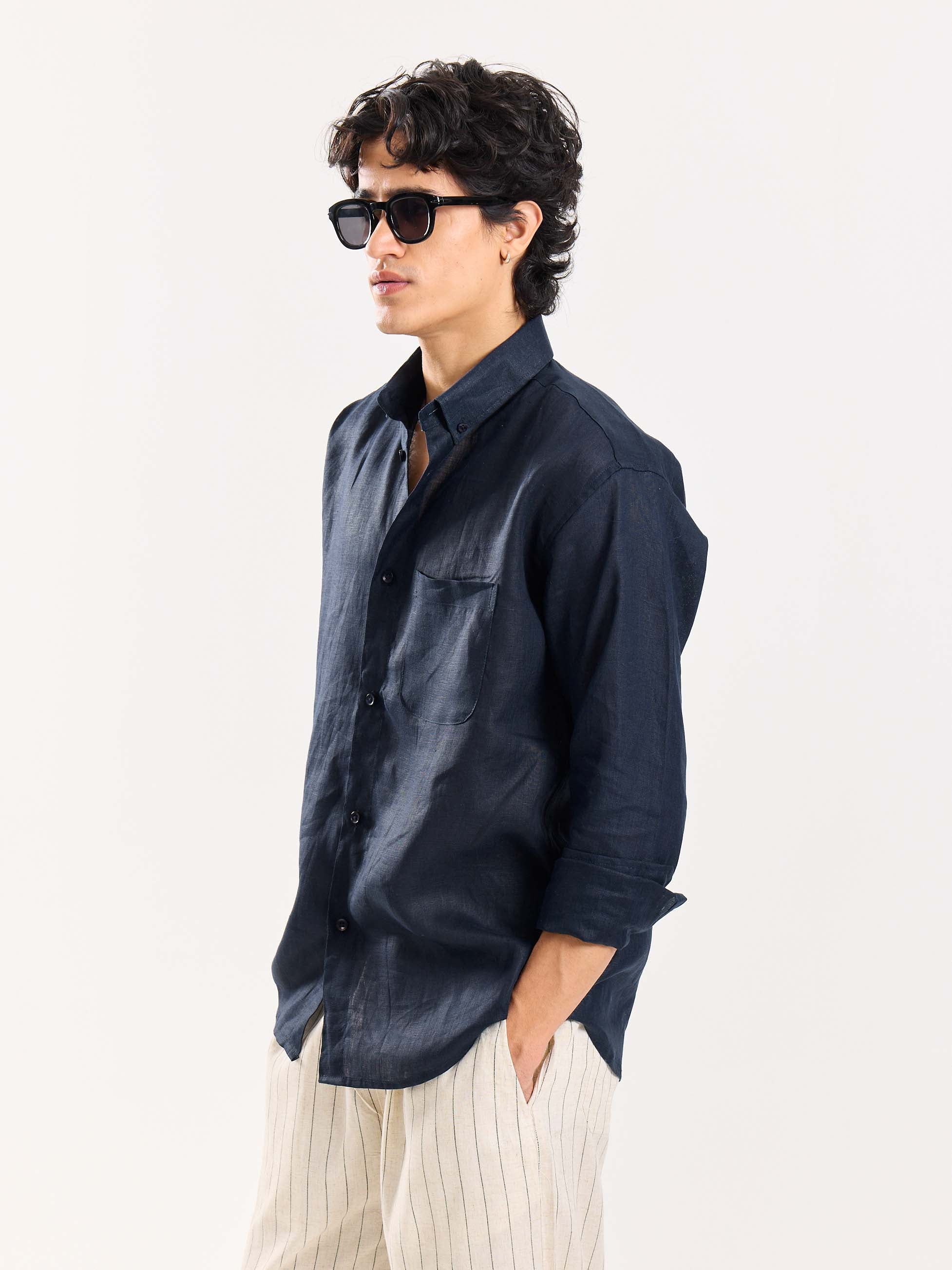 Dark Navy Irish Linen Shirt - Image 6