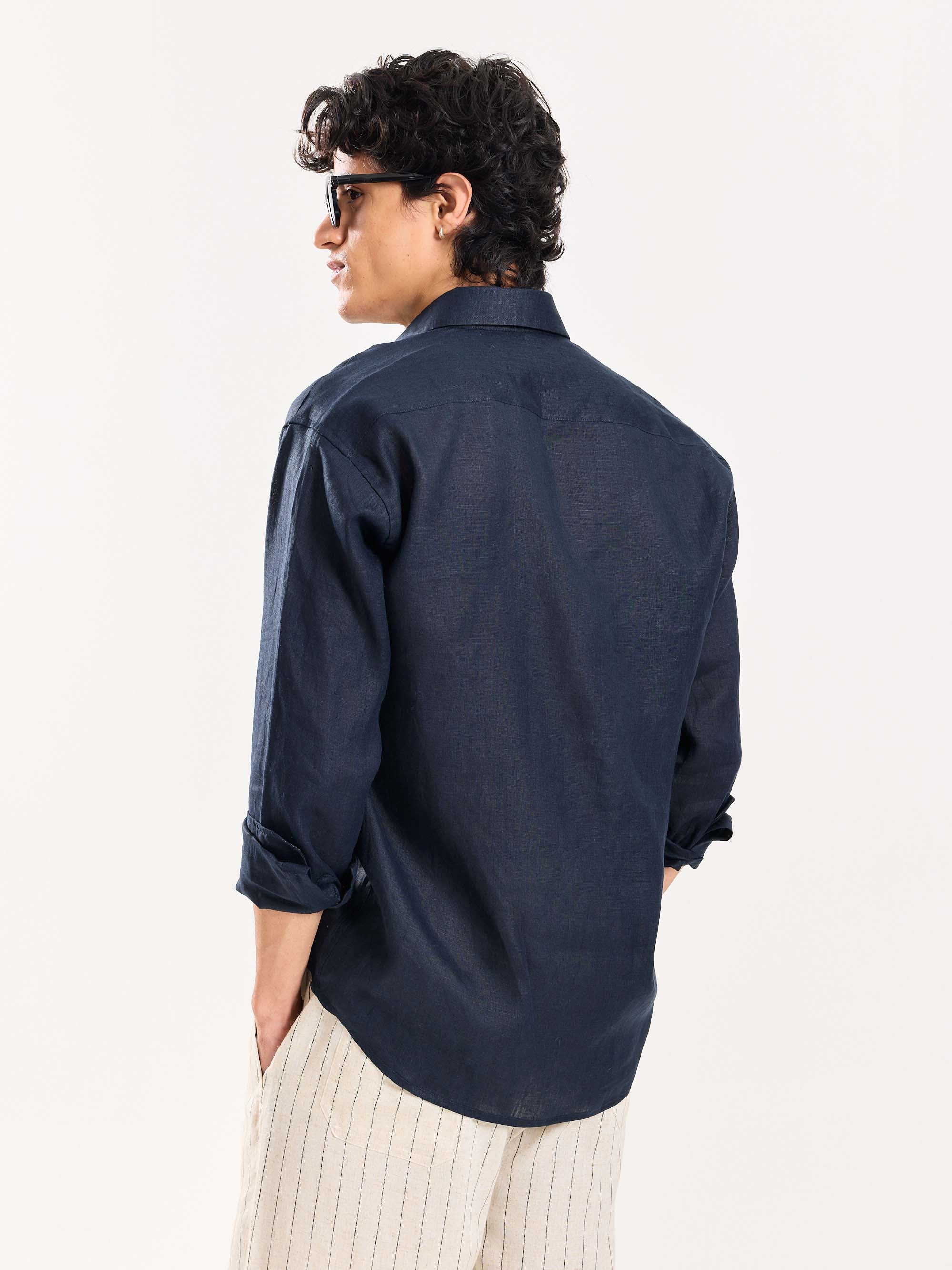 Dark Navy Irish Linen Shirt - Image 7