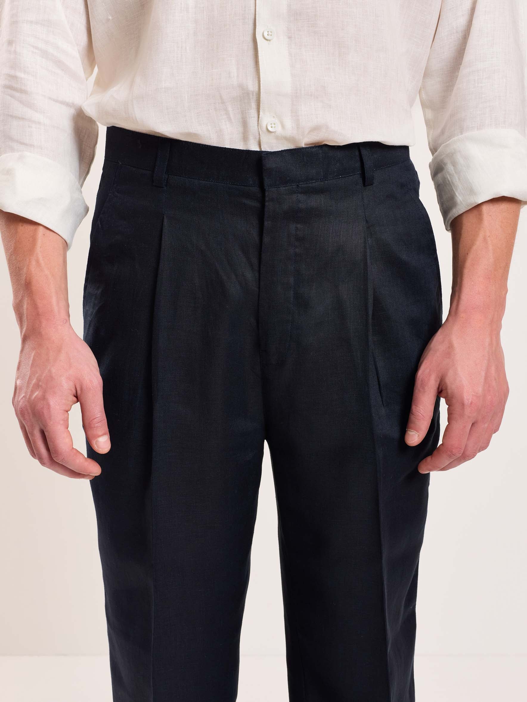 Dark Navy Linen Trousers - Image 3