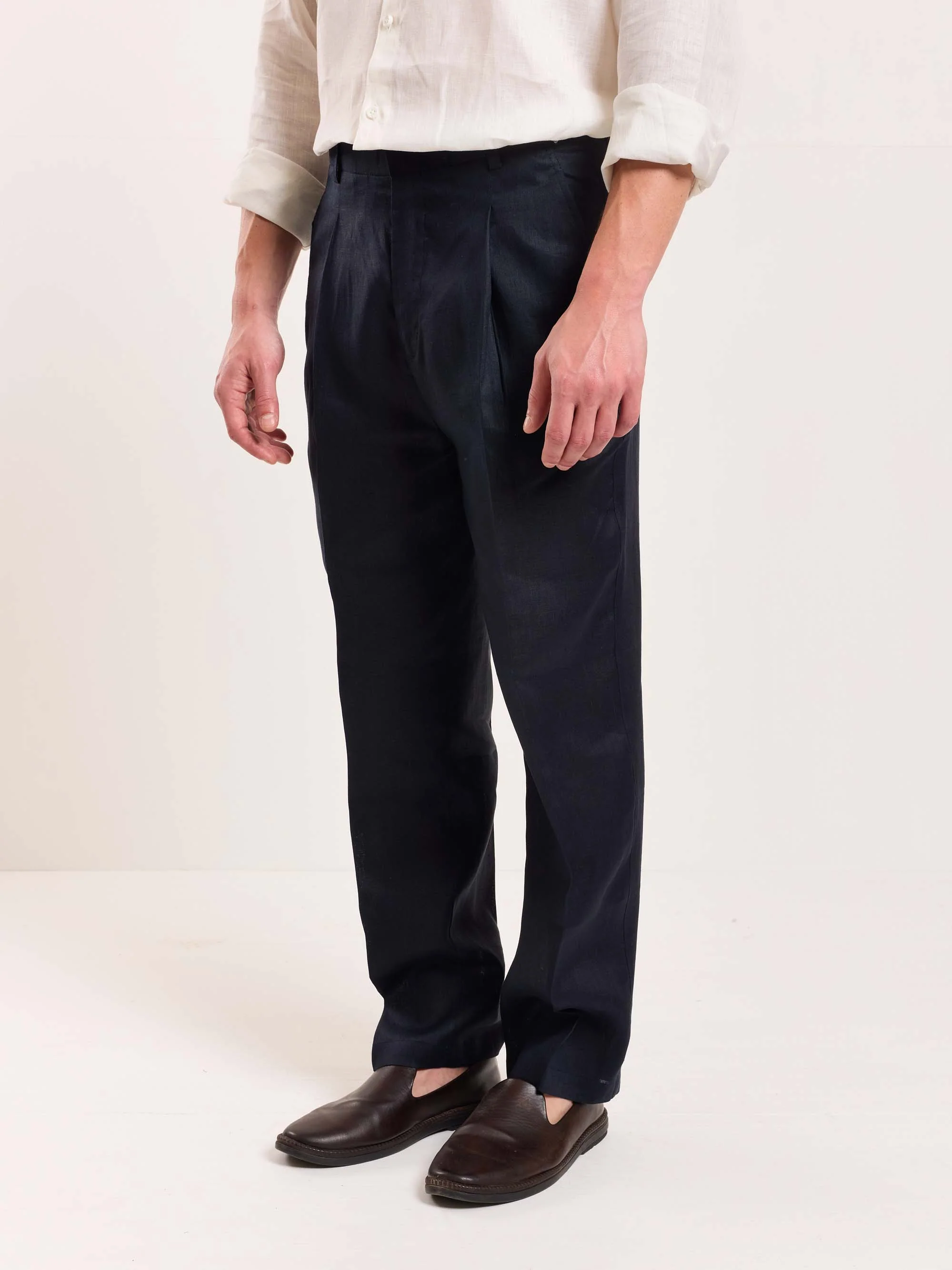 Dark Navy Linen Trousers - Image 4