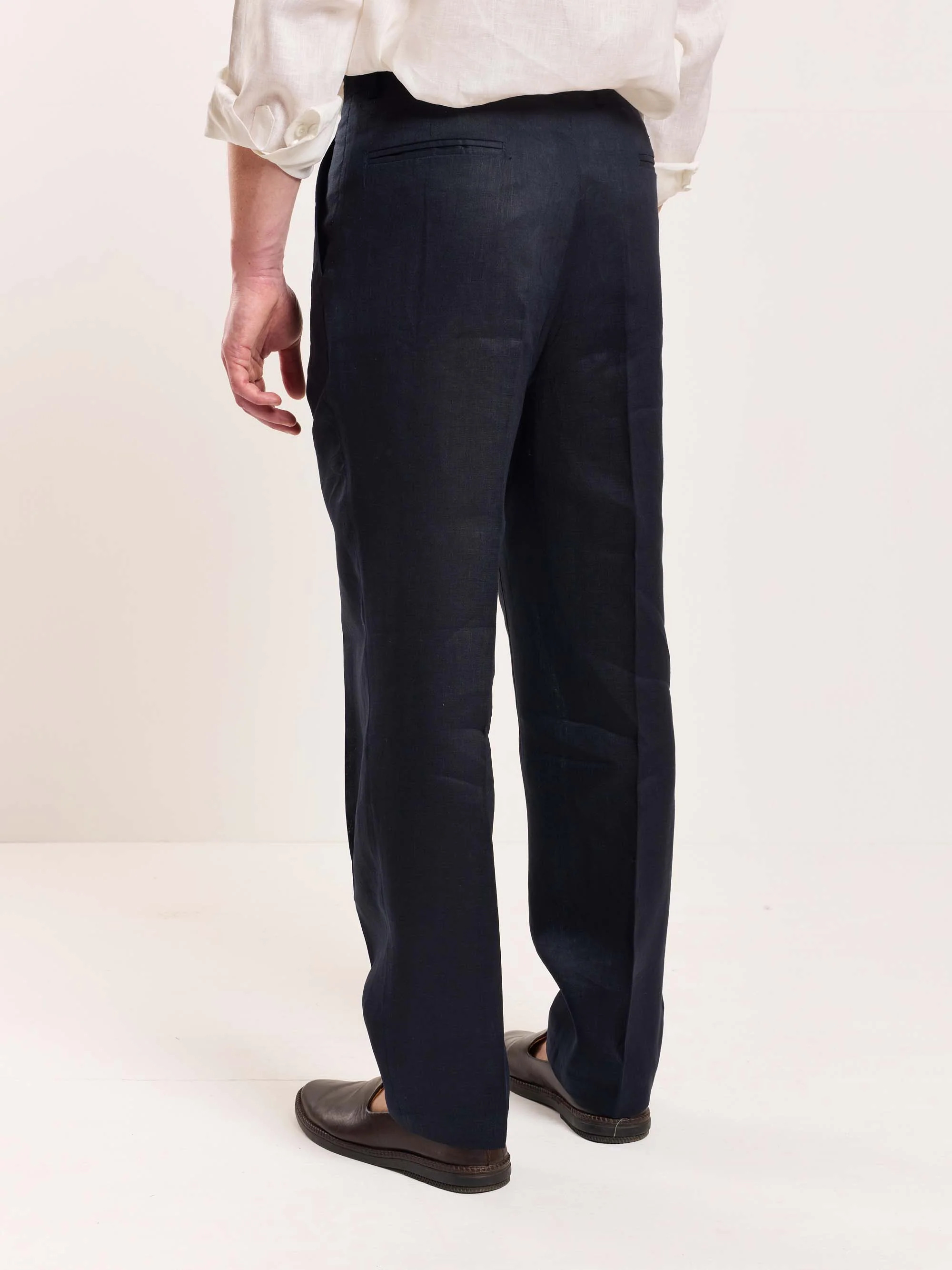 Dark Navy Linen Trousers - Image 5