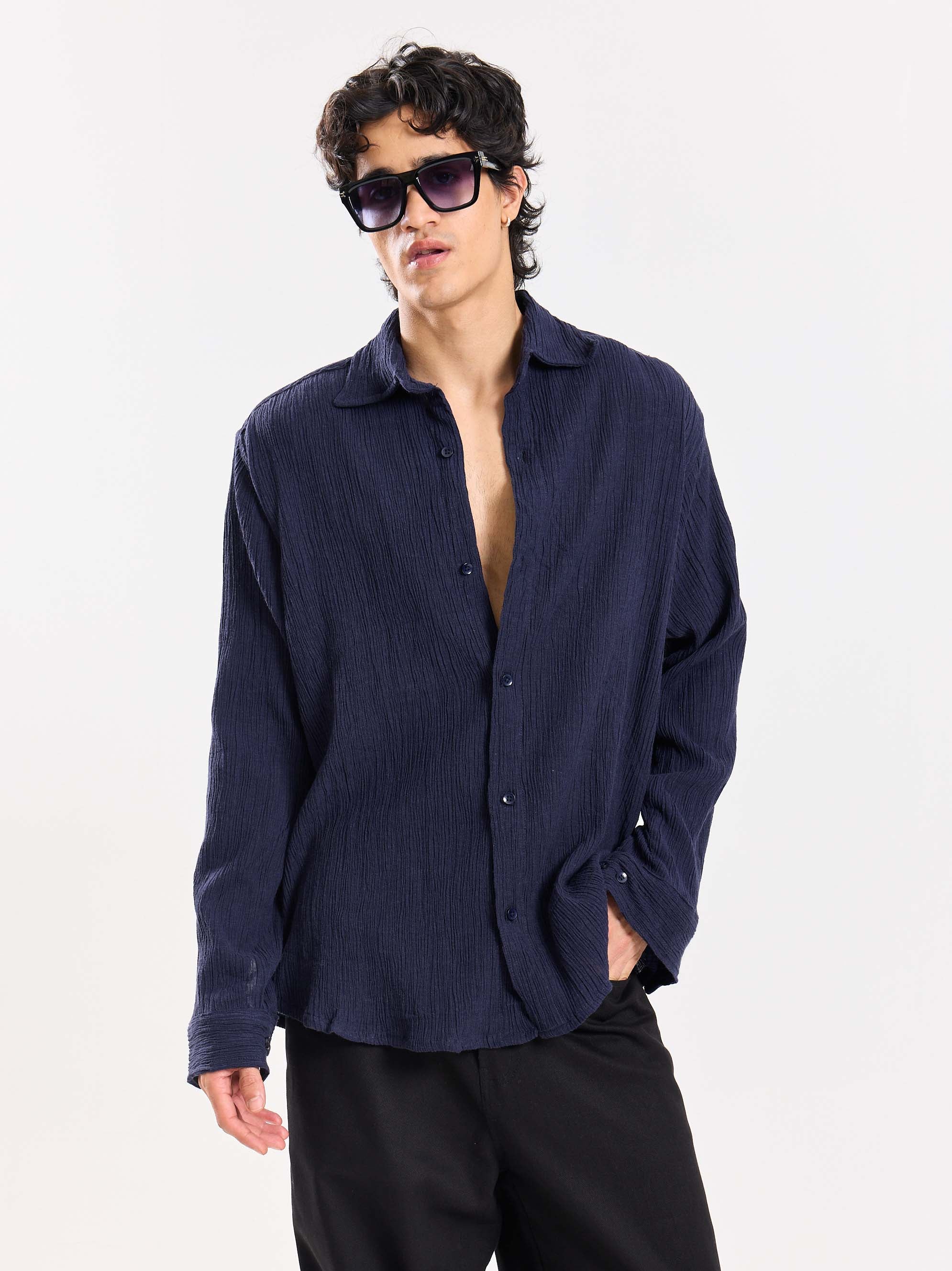 Dark Navy Wrinkled Shirt - Image 2