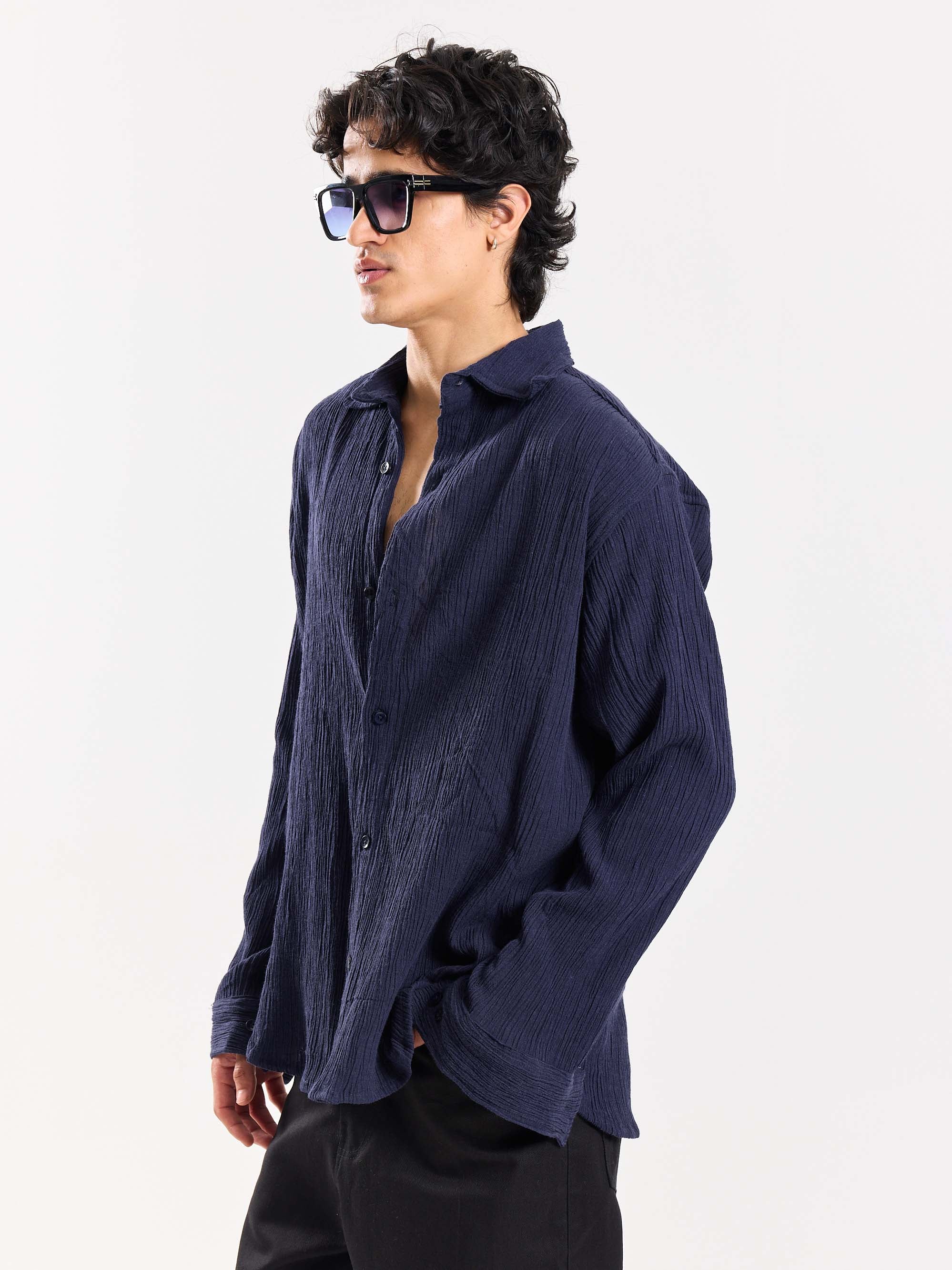 Dark Navy Wrinkled Shirt - Image 4