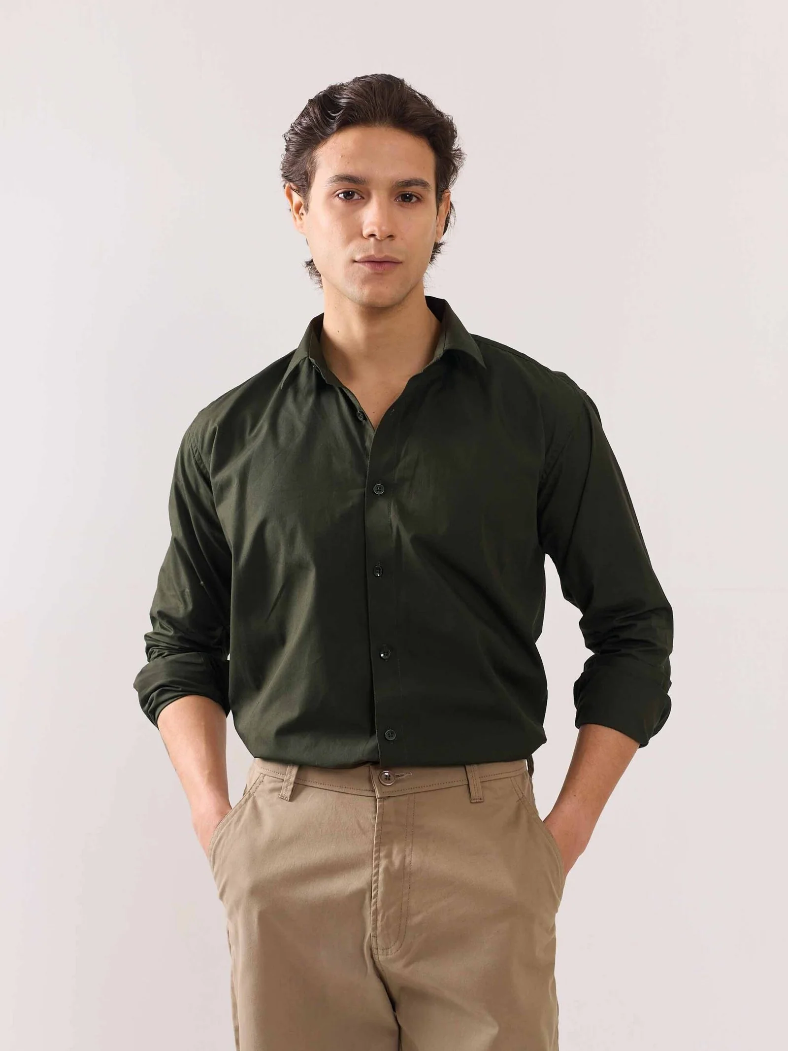 Dark Olive Poplin Shirt - Image 3