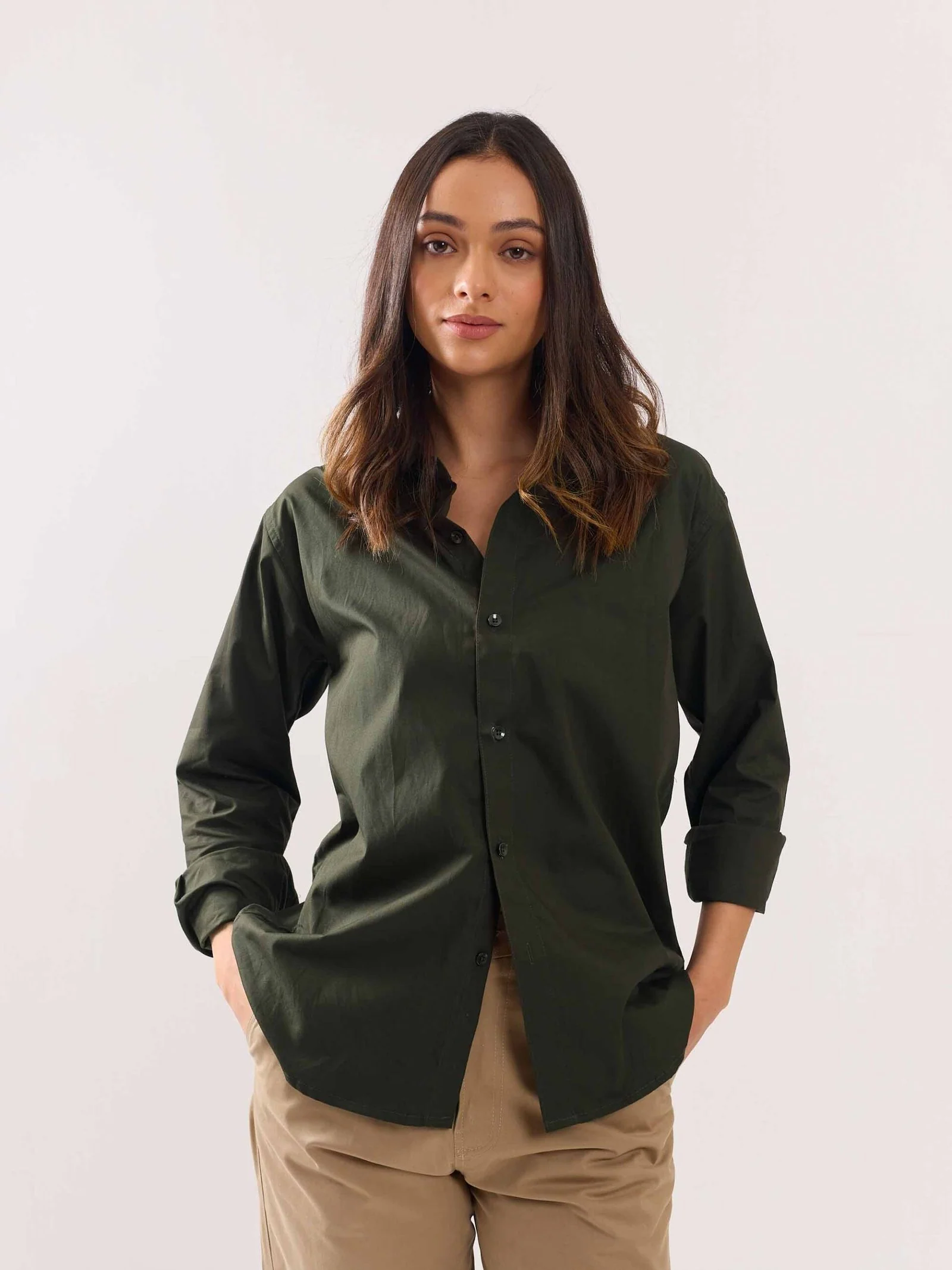 Dark Olive Poplin Shirt - Image 4