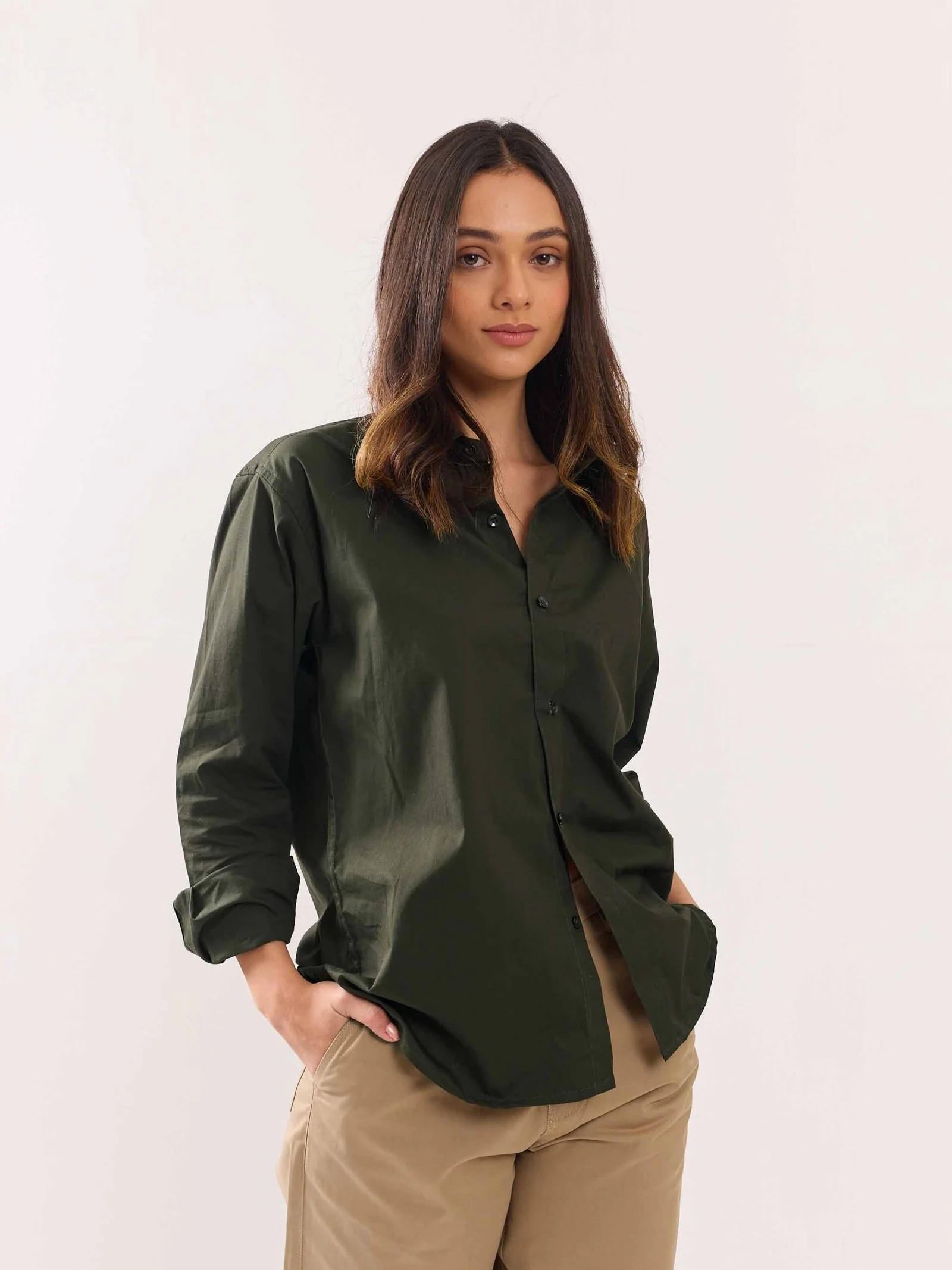 Dark Olive Poplin Shirt - Image 6