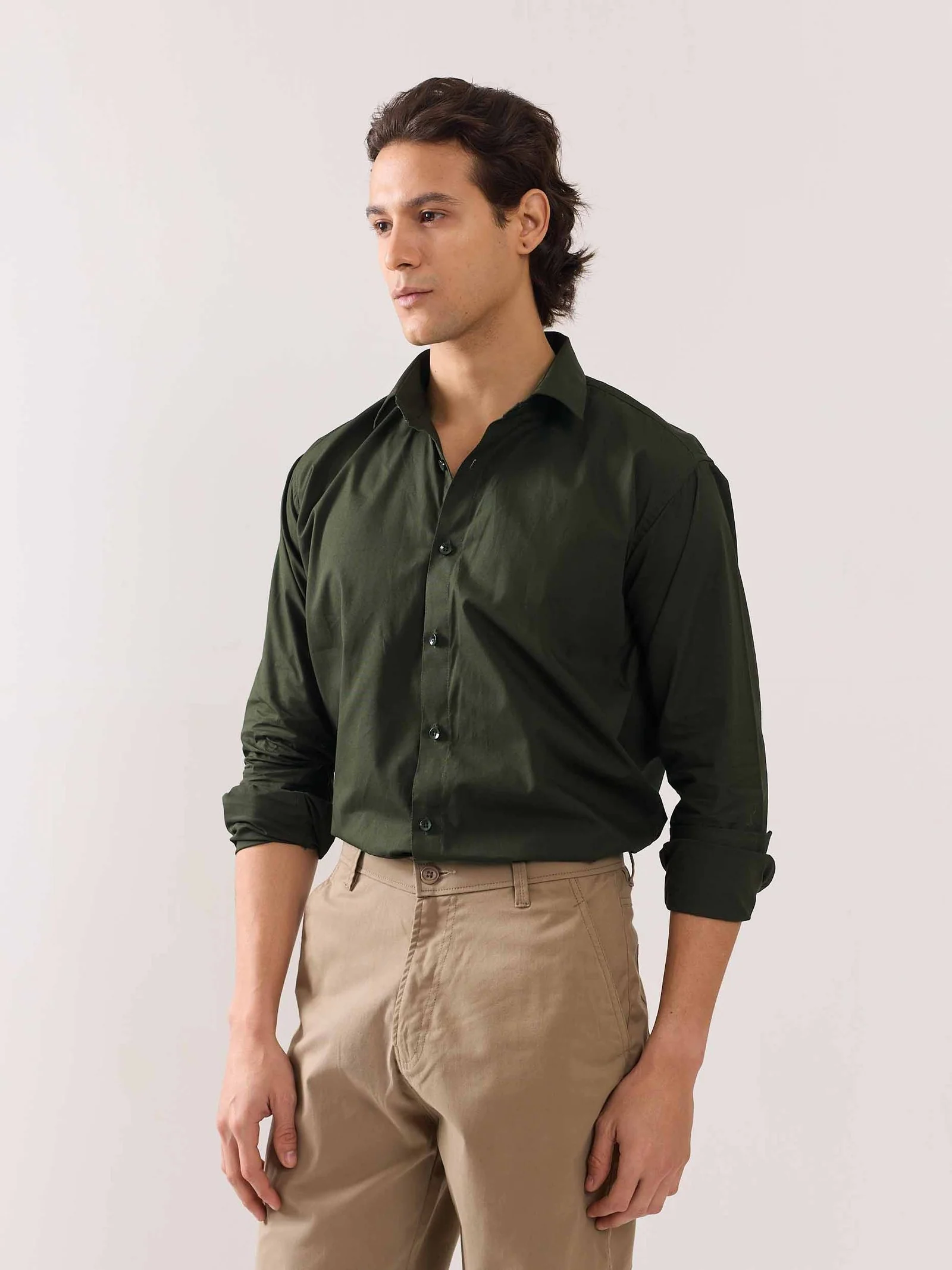 Dark Olive Poplin Shirt - Image 7