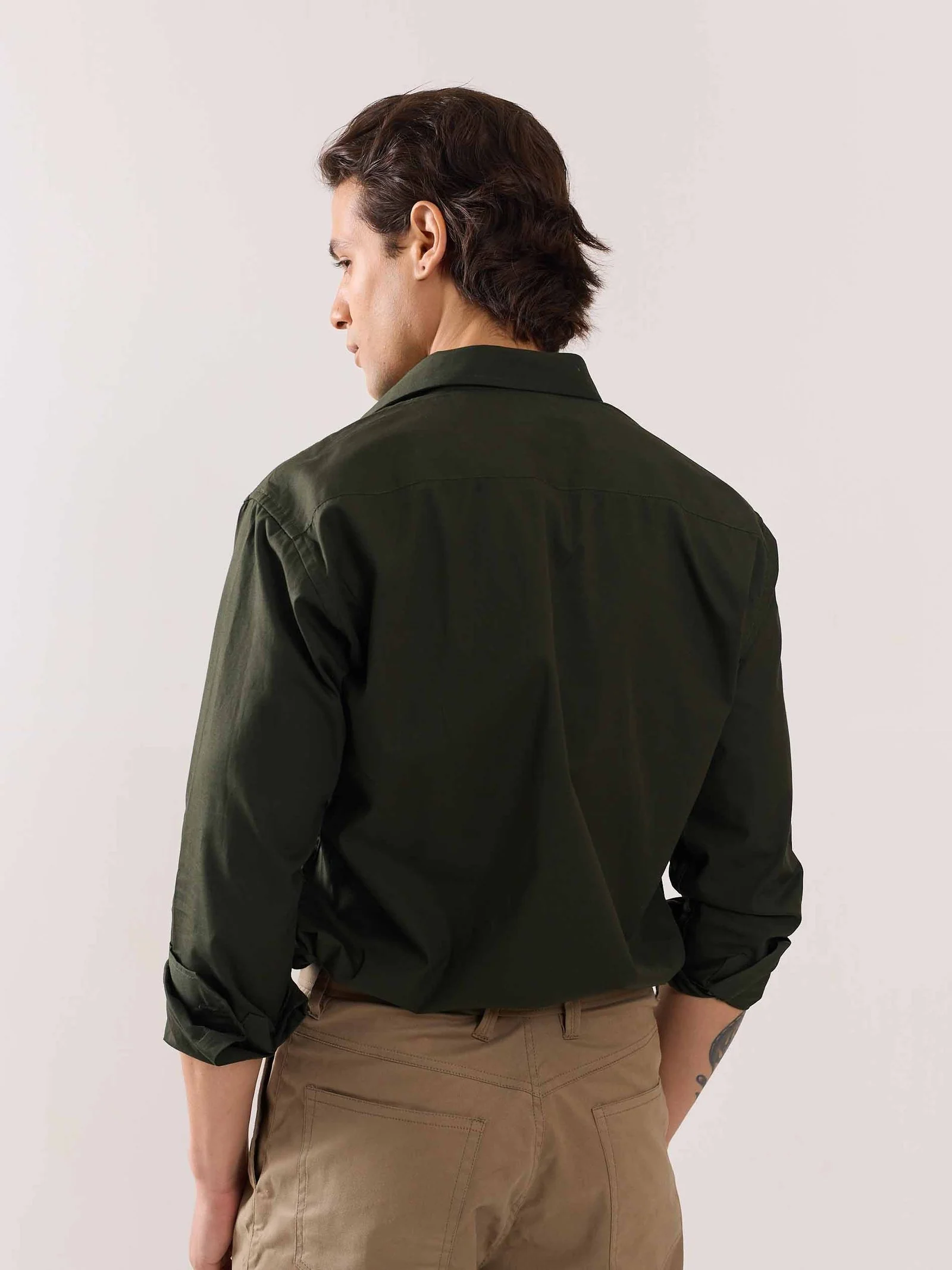 Dark Olive Poplin Shirt - Image 8