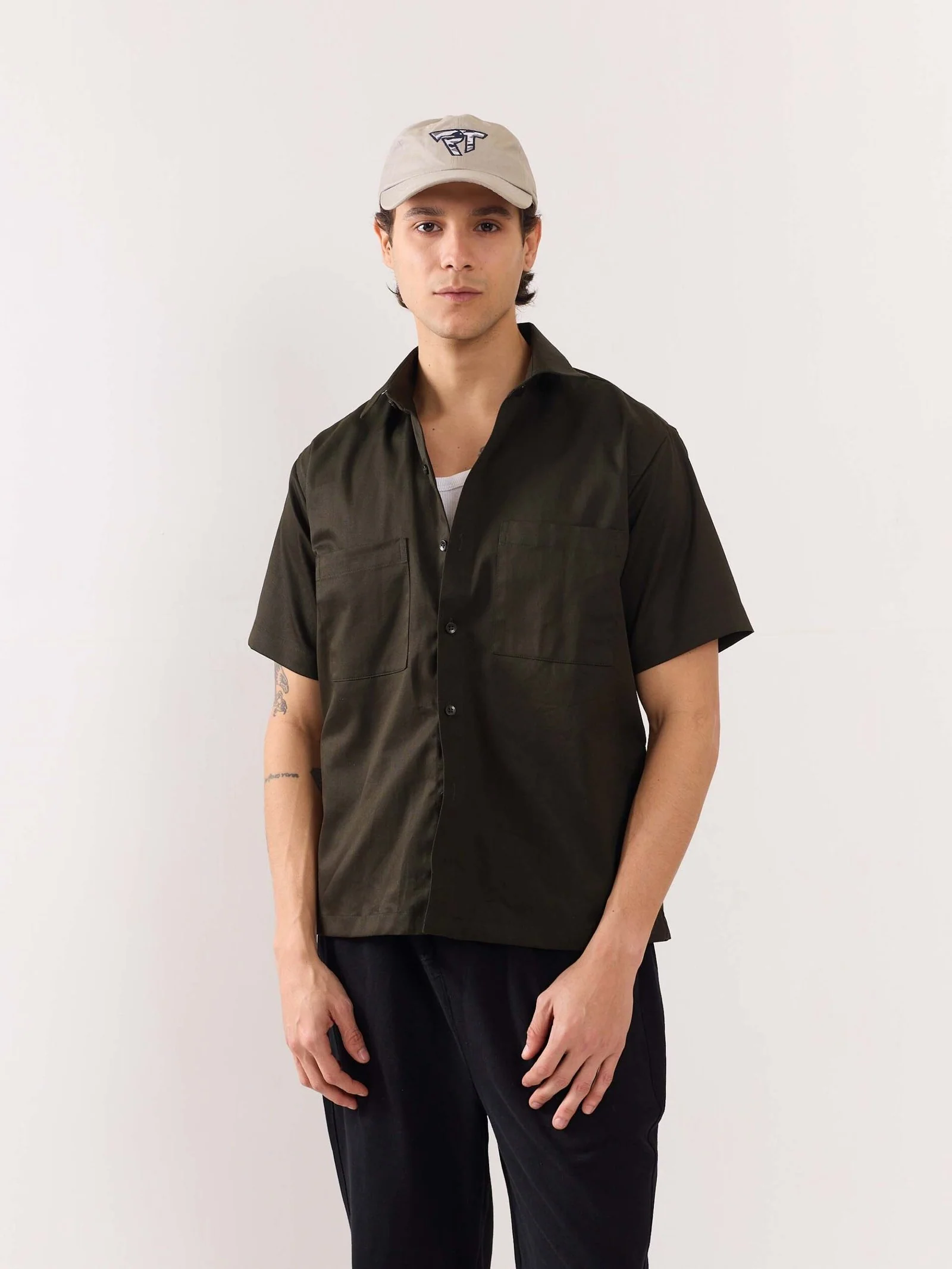 Dark Olive Twill Cropped Shirt - Image 3