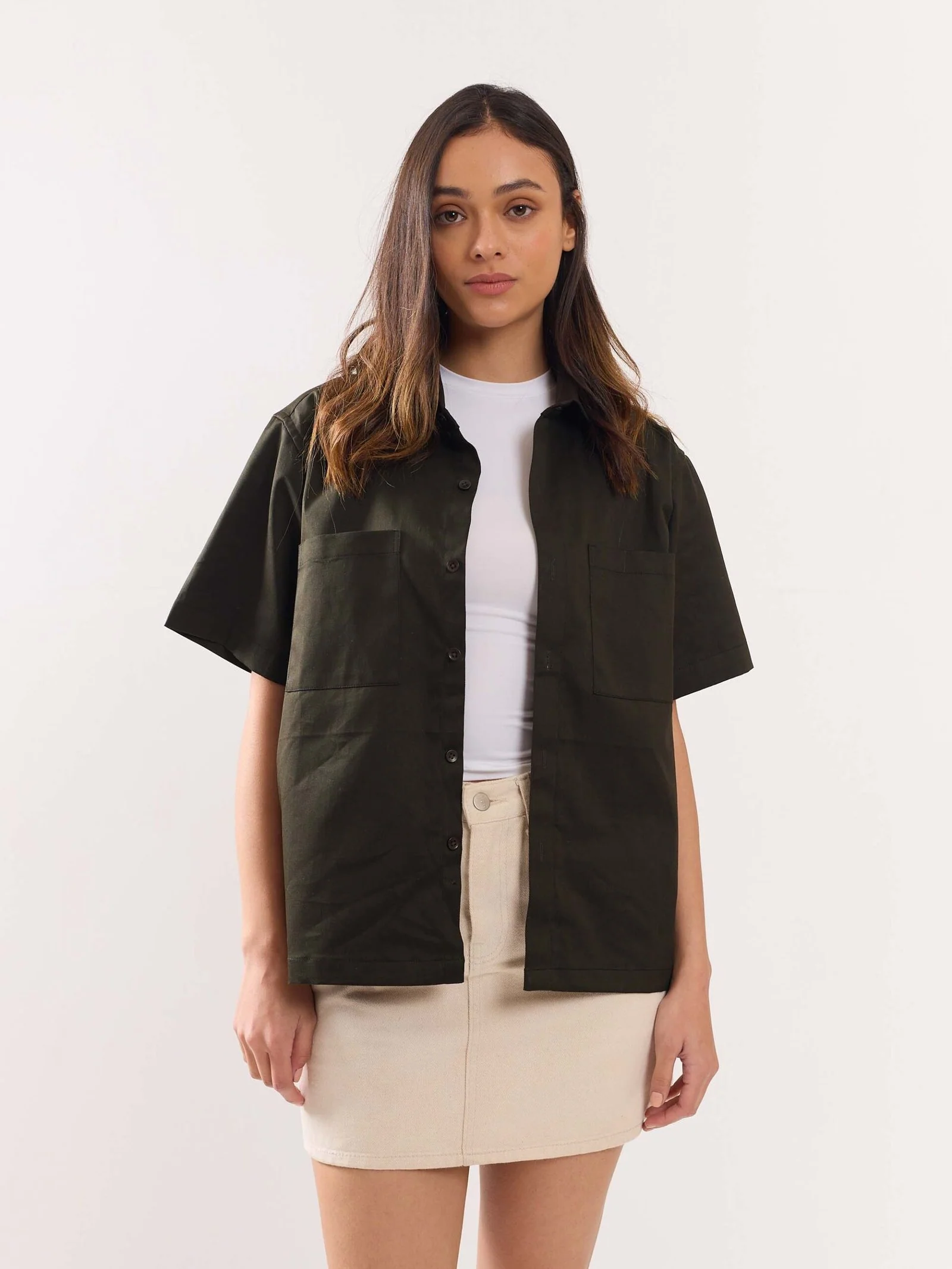 Dark Olive Twill Cropped Shirt - Image 4
