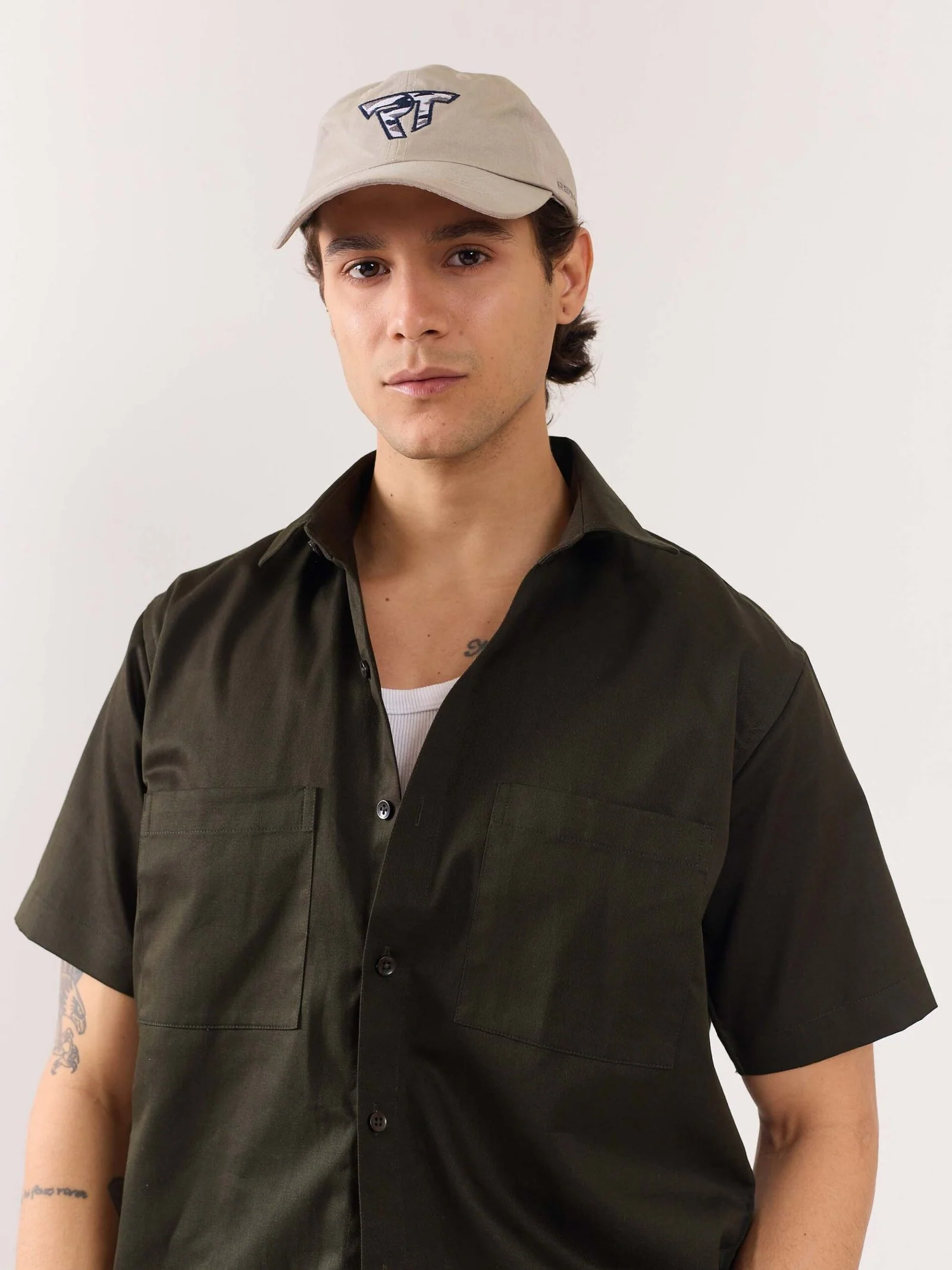 Dark Olive Twill Cropped Shirt - Image 7