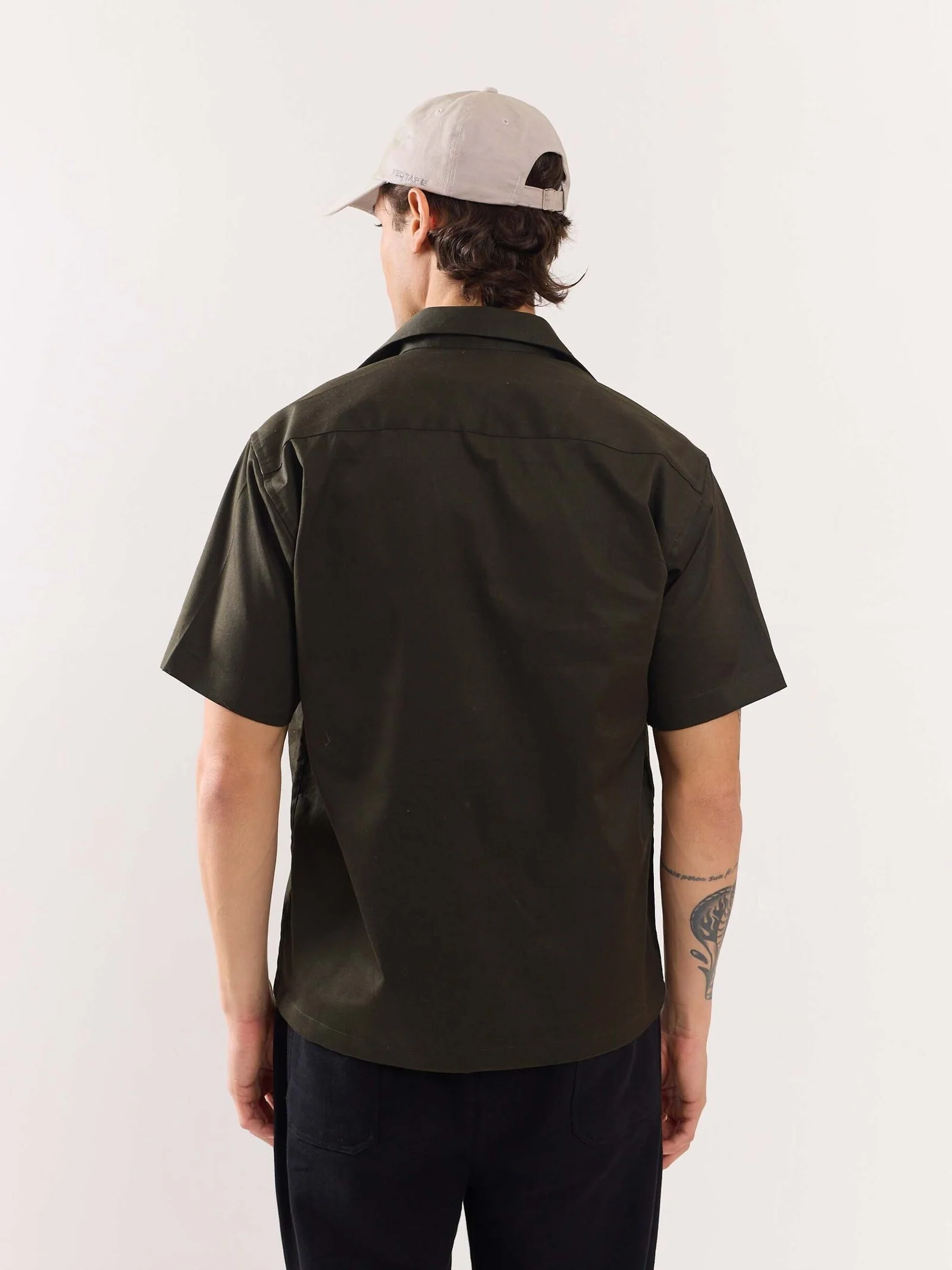 Dark Olive Twill Cropped Shirt - Image 8