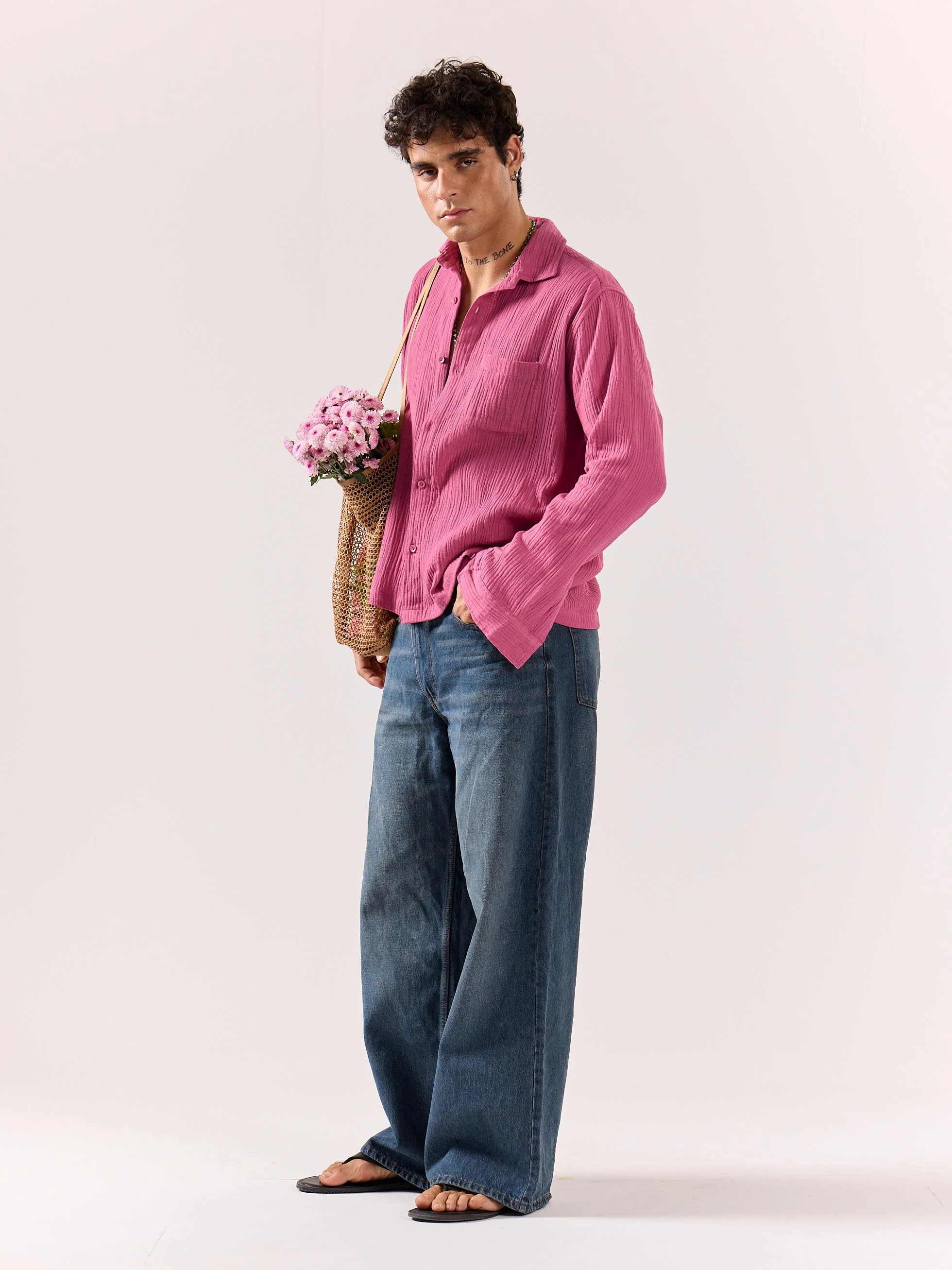 Dark Pink Gauze Holiday Shirt - Image 2