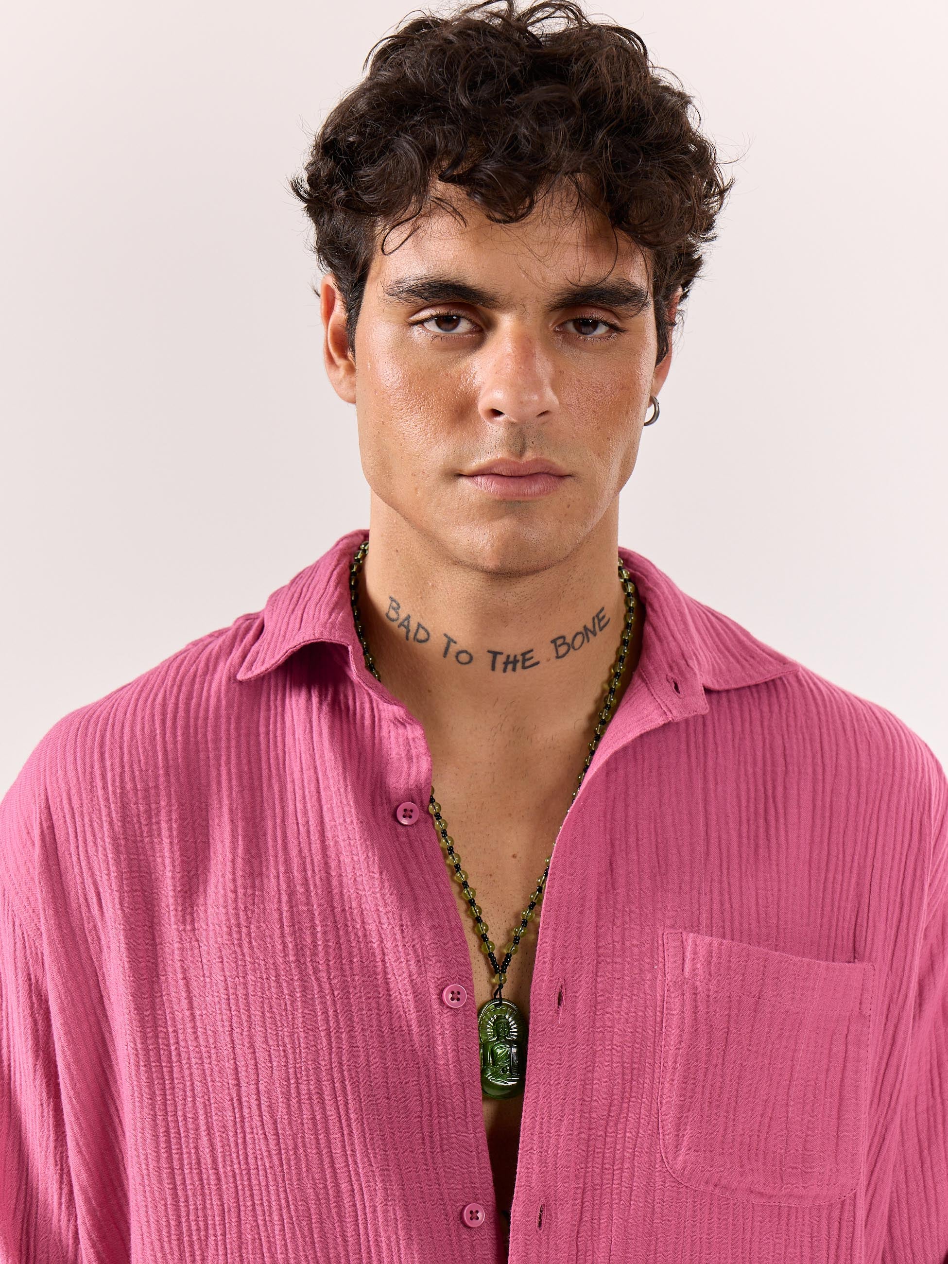 Dark Pink Gauze Holiday Shirt - Image 4