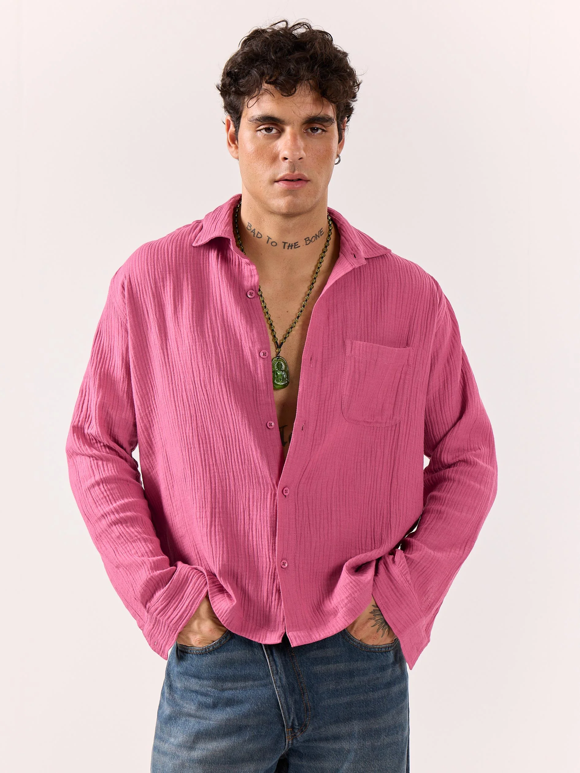 Dark Pink Gauze Holiday Shirt - Image 5