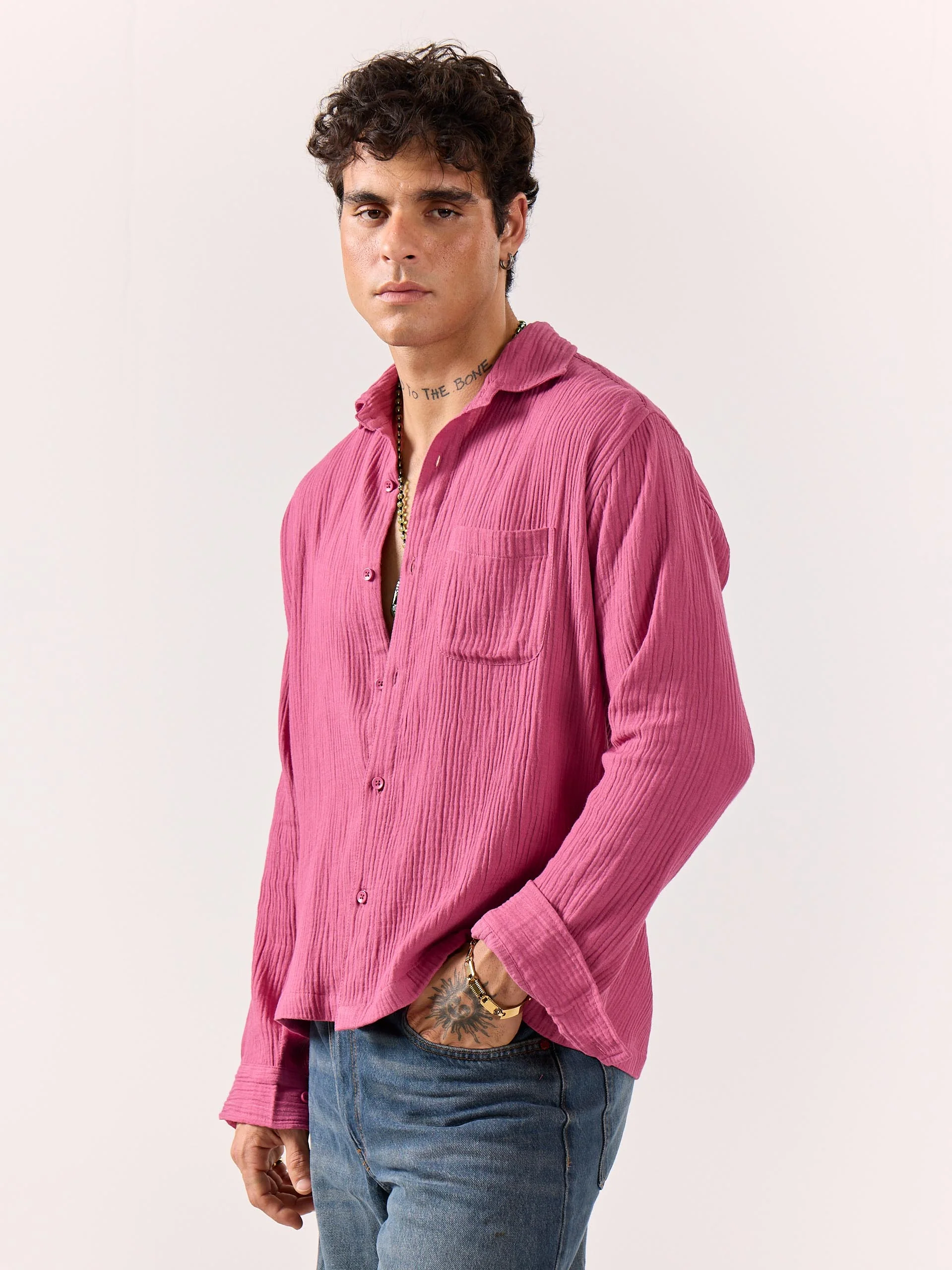 Dark Pink Gauze Holiday Shirt - Image 6