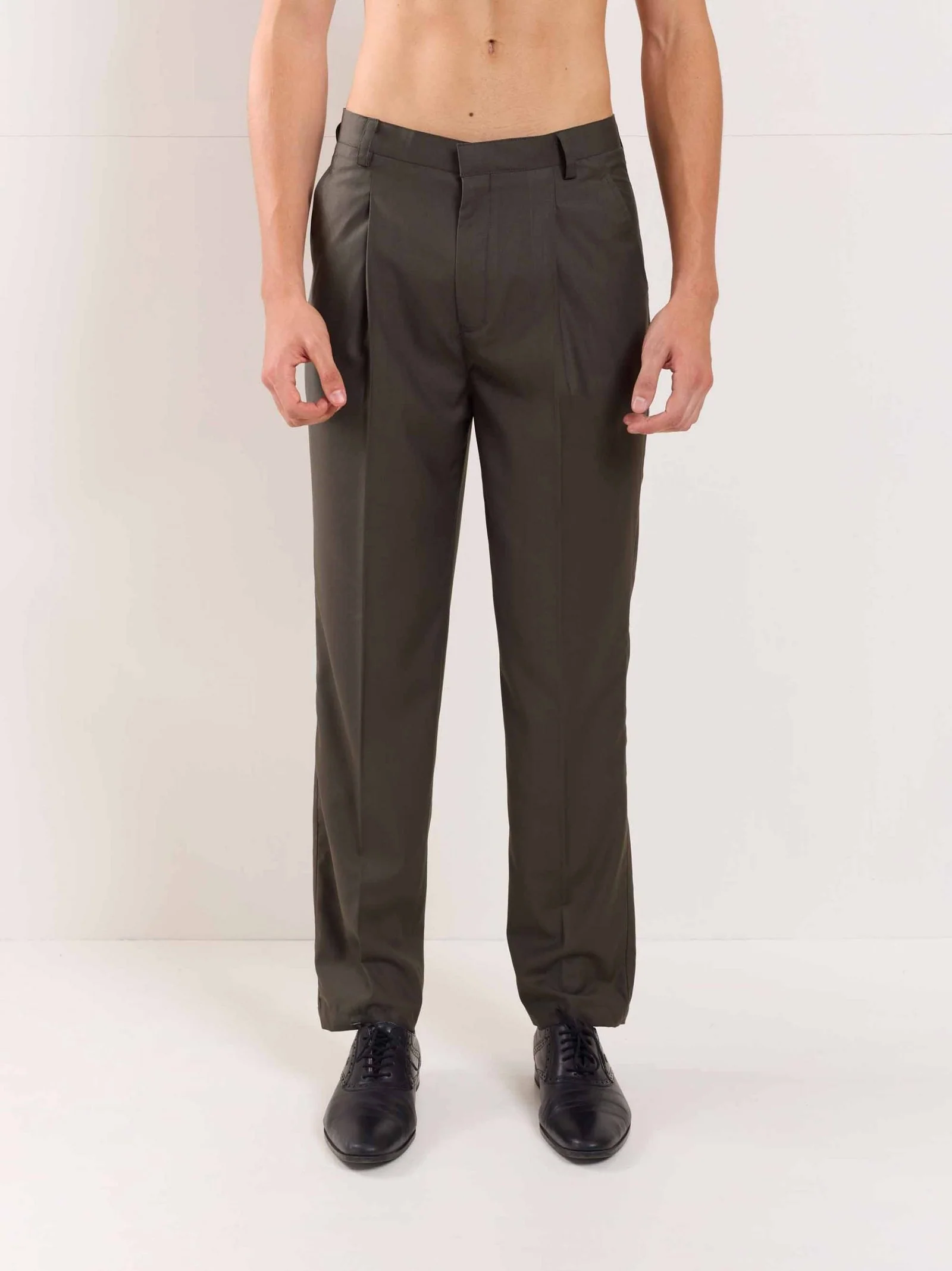 Dark Taupe Straight Fit Trousers - Image 2