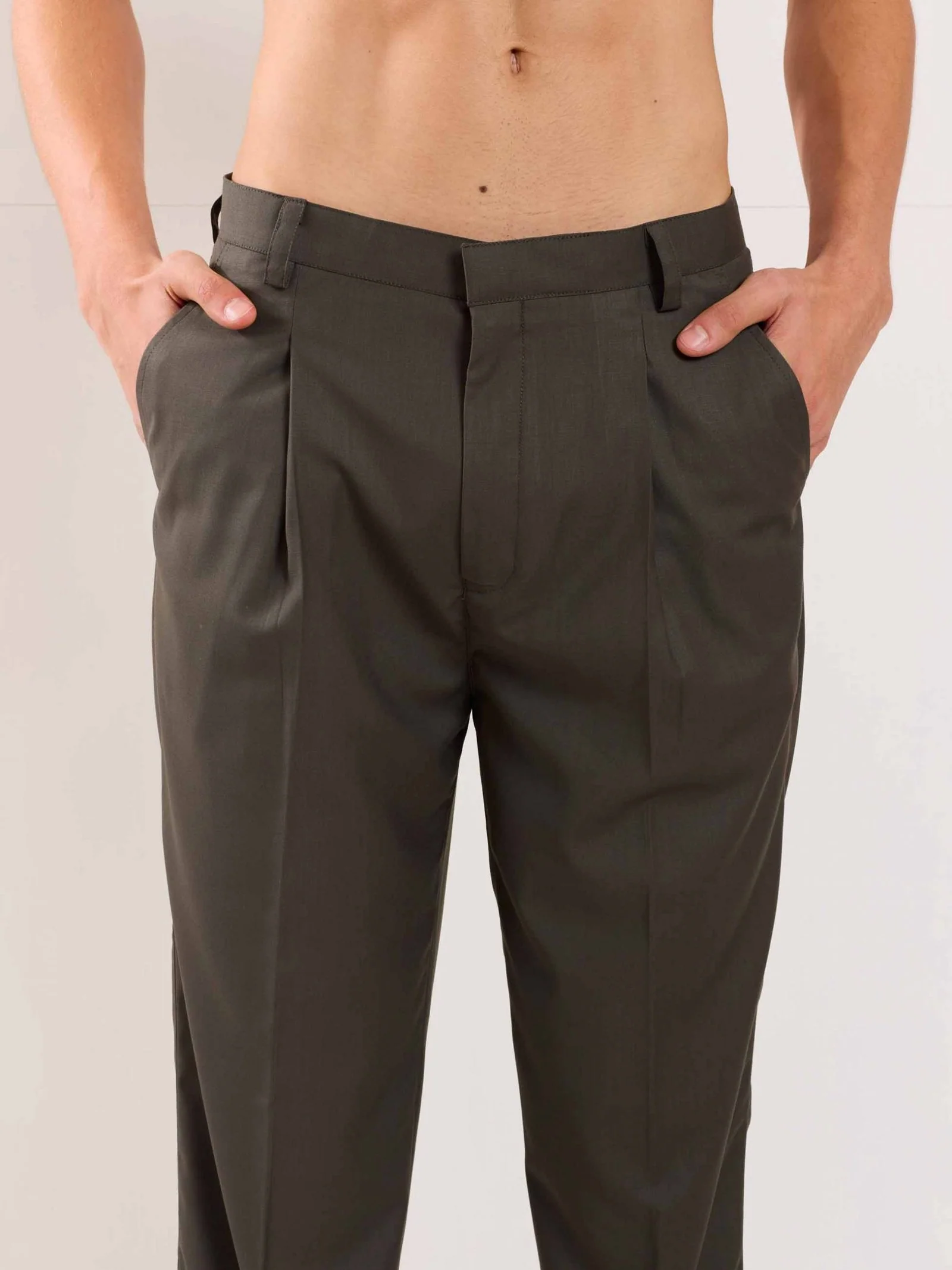 Dark Taupe Straight Fit Trousers - Image 4