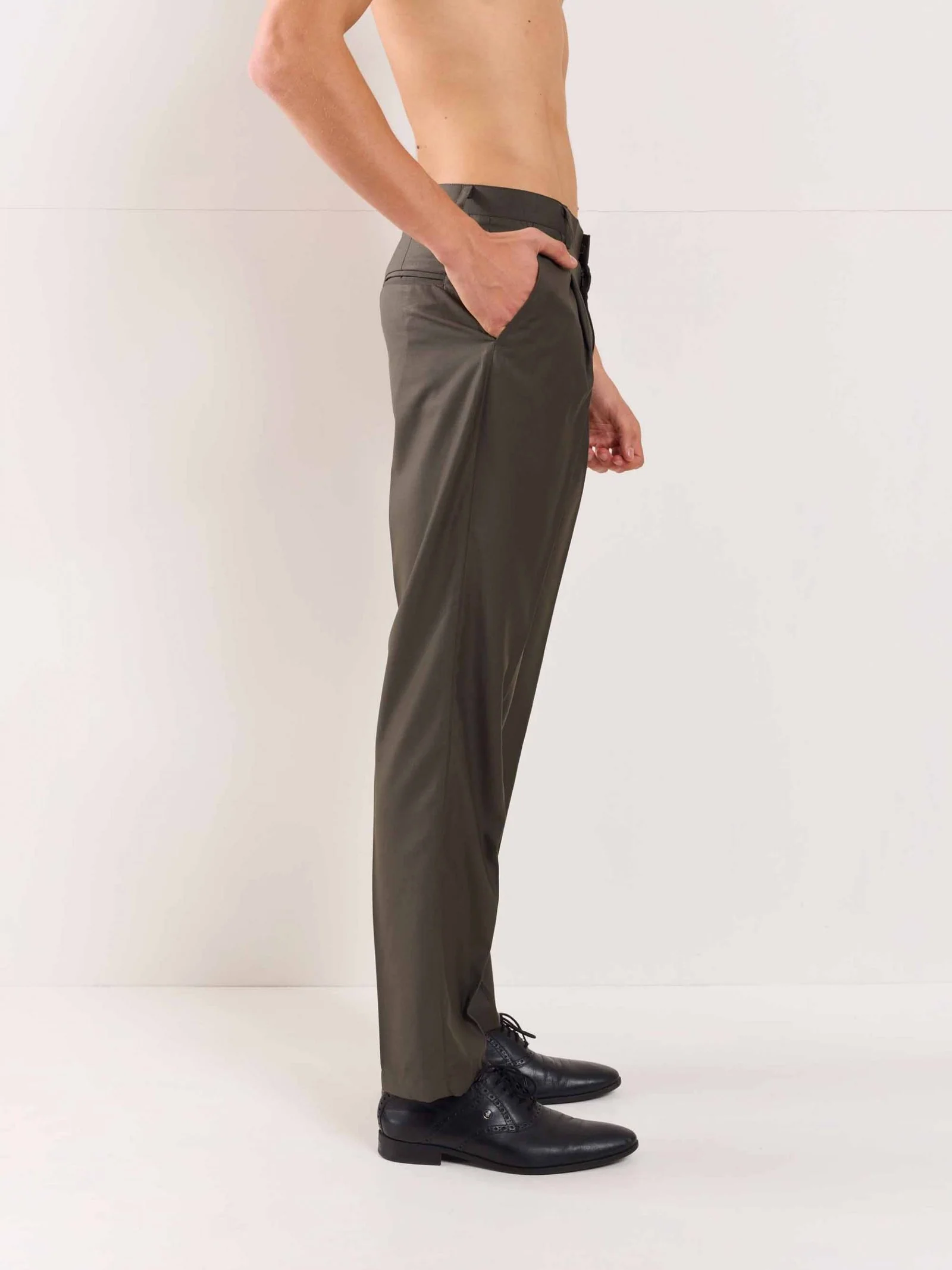 Dark Taupe Straight Fit Trousers - Image 5