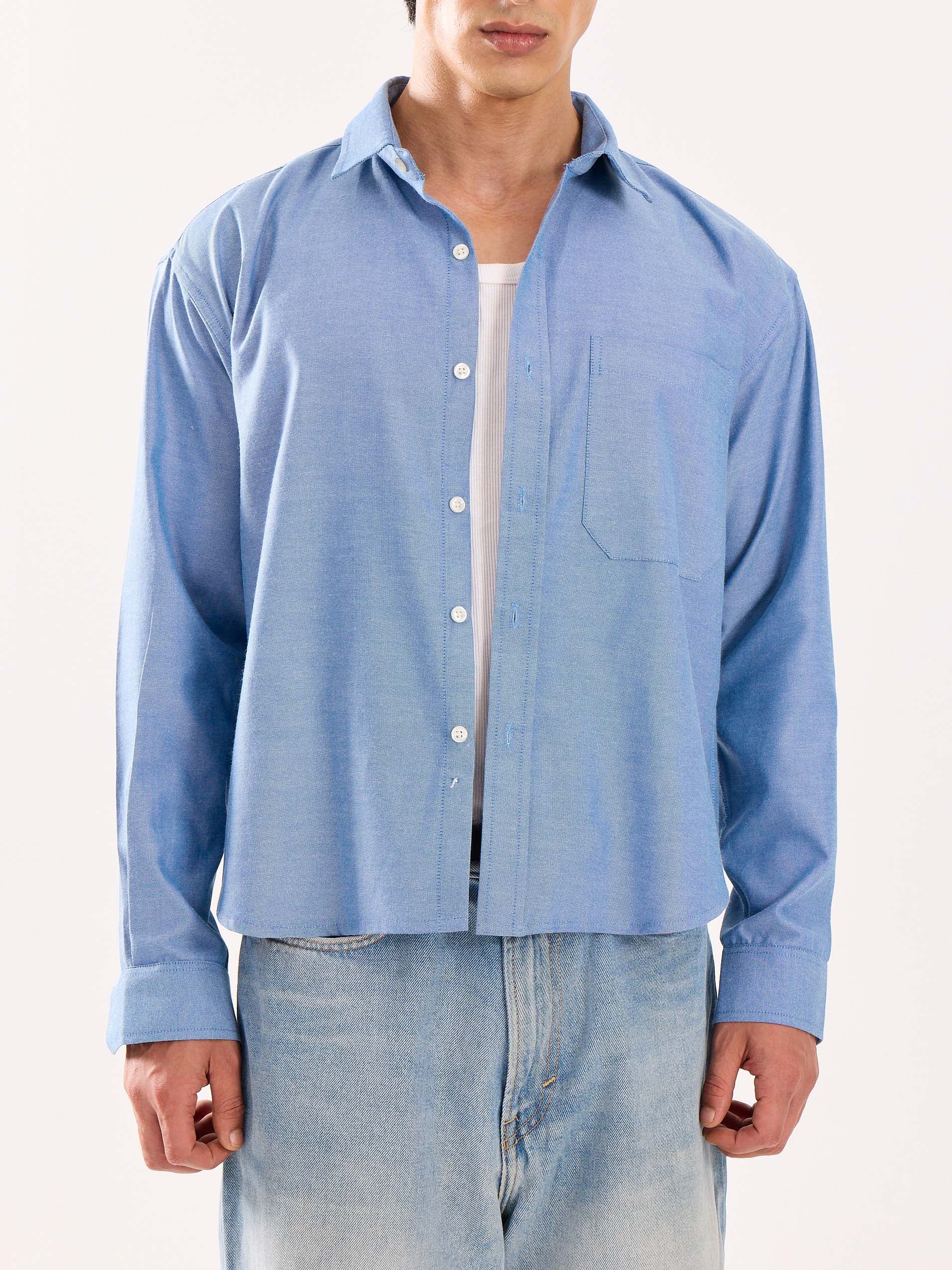 Denim Blue Oversized Cropped Shirt - Image 5