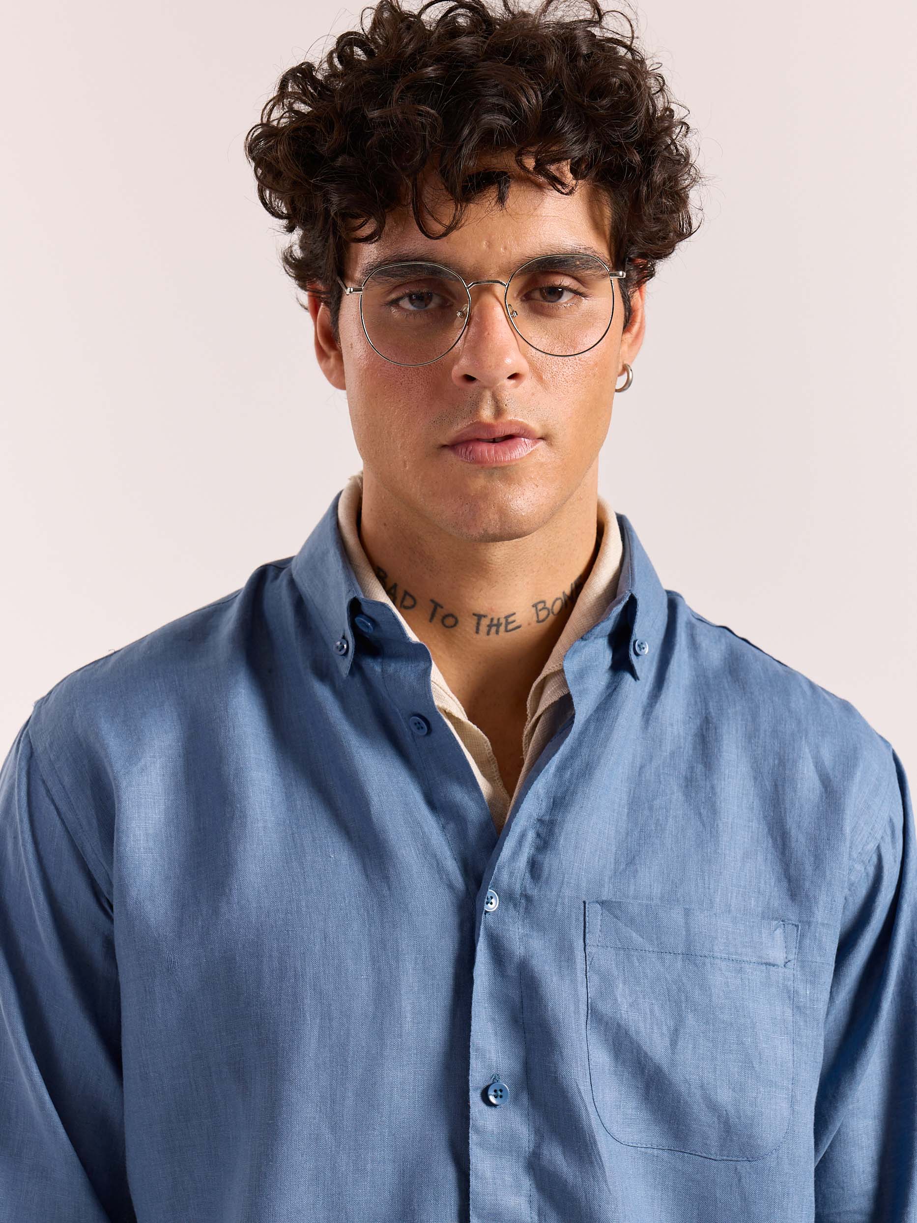 Dusty Blue 60s Lea Linen Shirt - Image 5