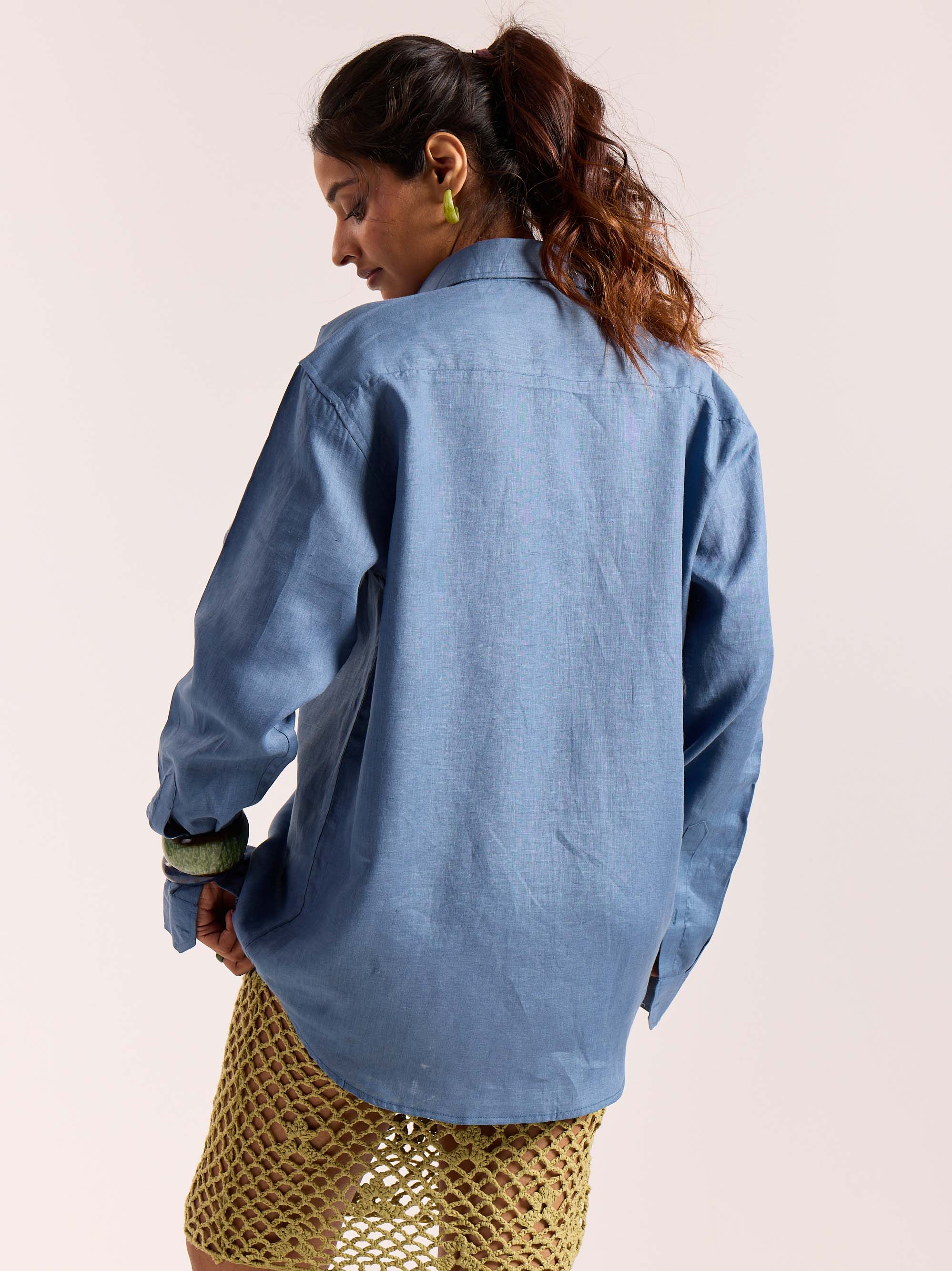 Dusty Blue 60s Lea Linen Shirt - Image 8