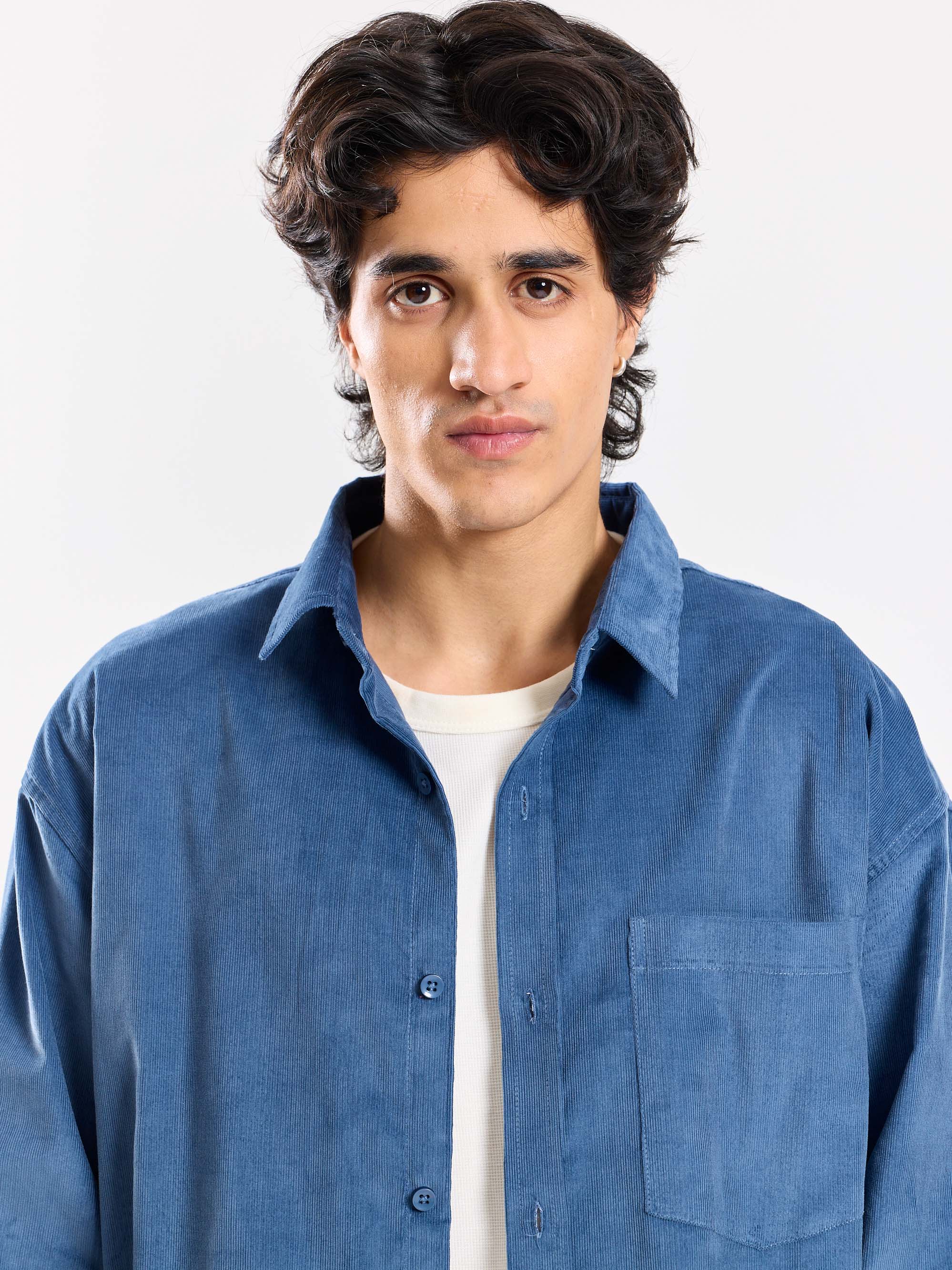Dusty Blue Corduroy Oversized Shirt - Image 3