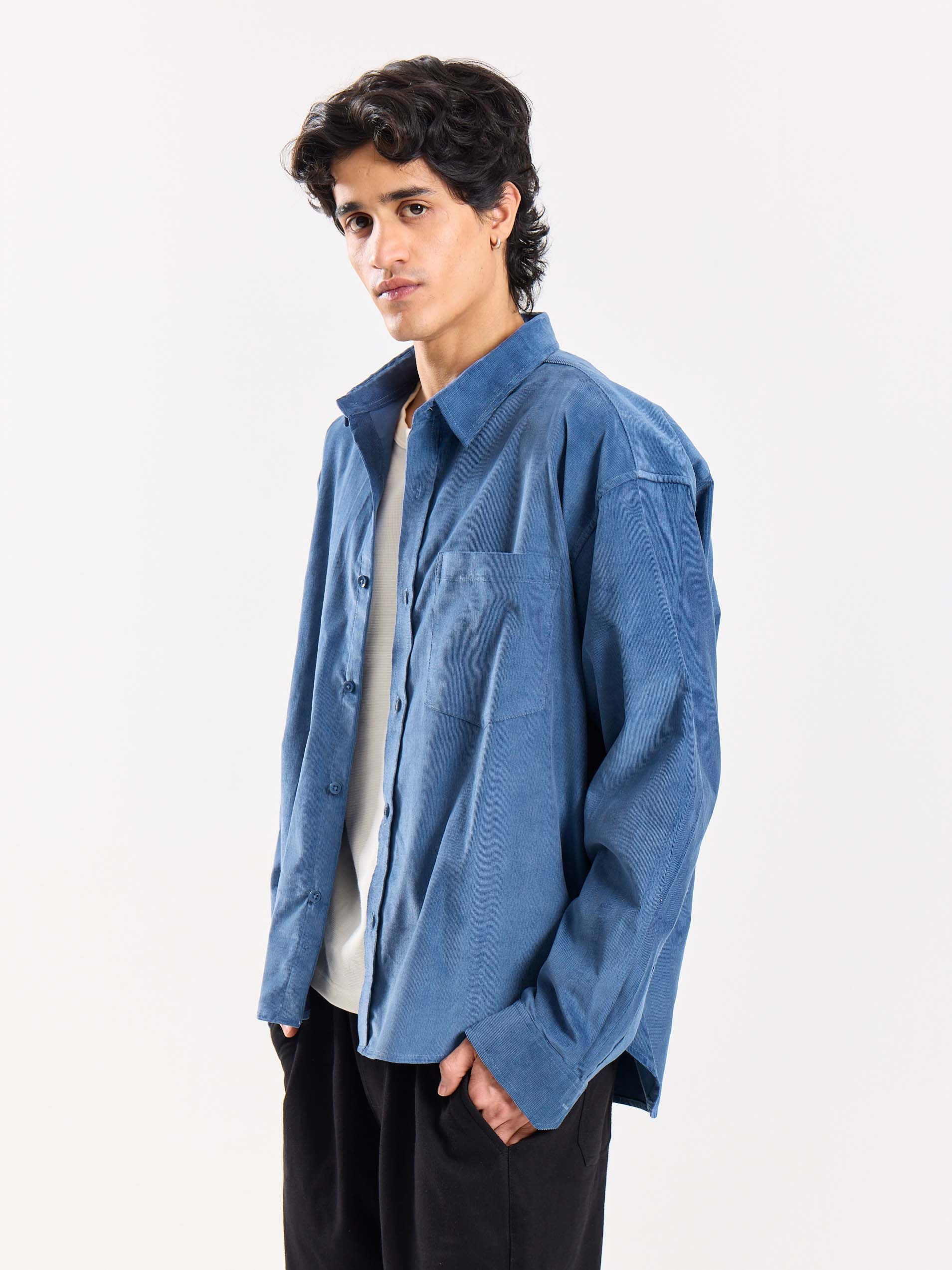 Dusty Blue Corduroy Oversized Shirt - Image 6
