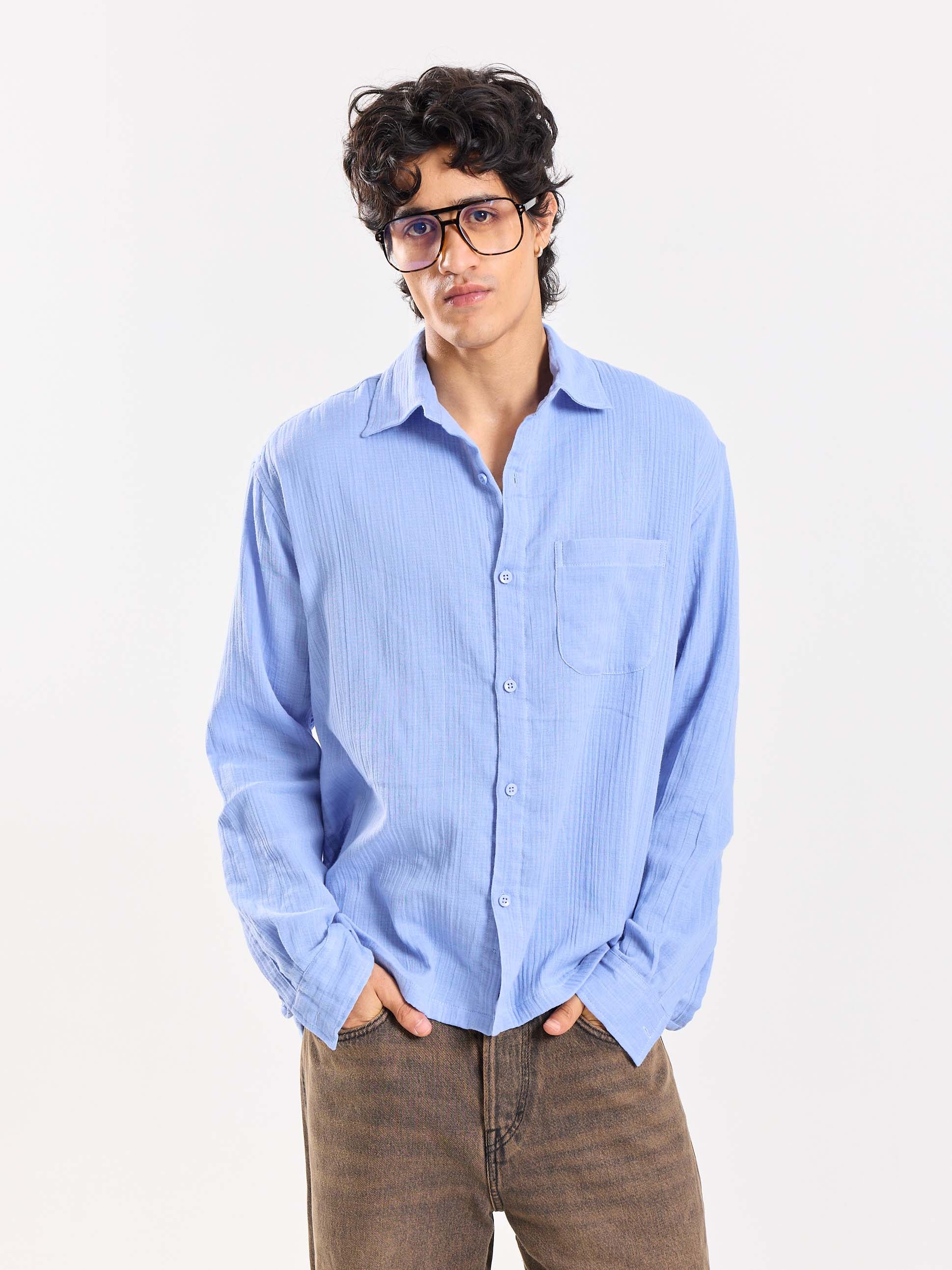 Dusty Blue Gauze Holiday Shirt - Image 2