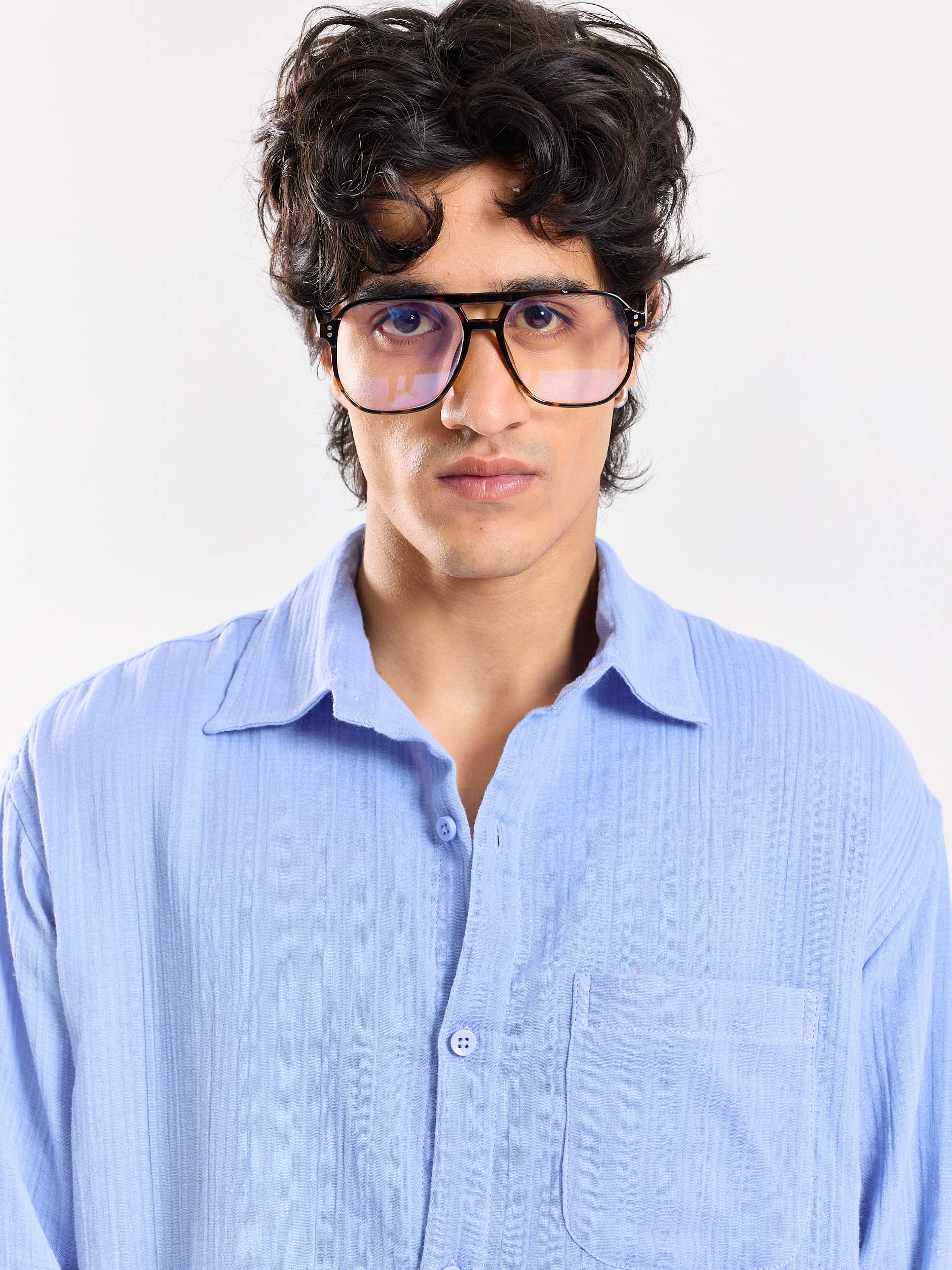 Dusty Blue Gauze Holiday Shirt - Image 3