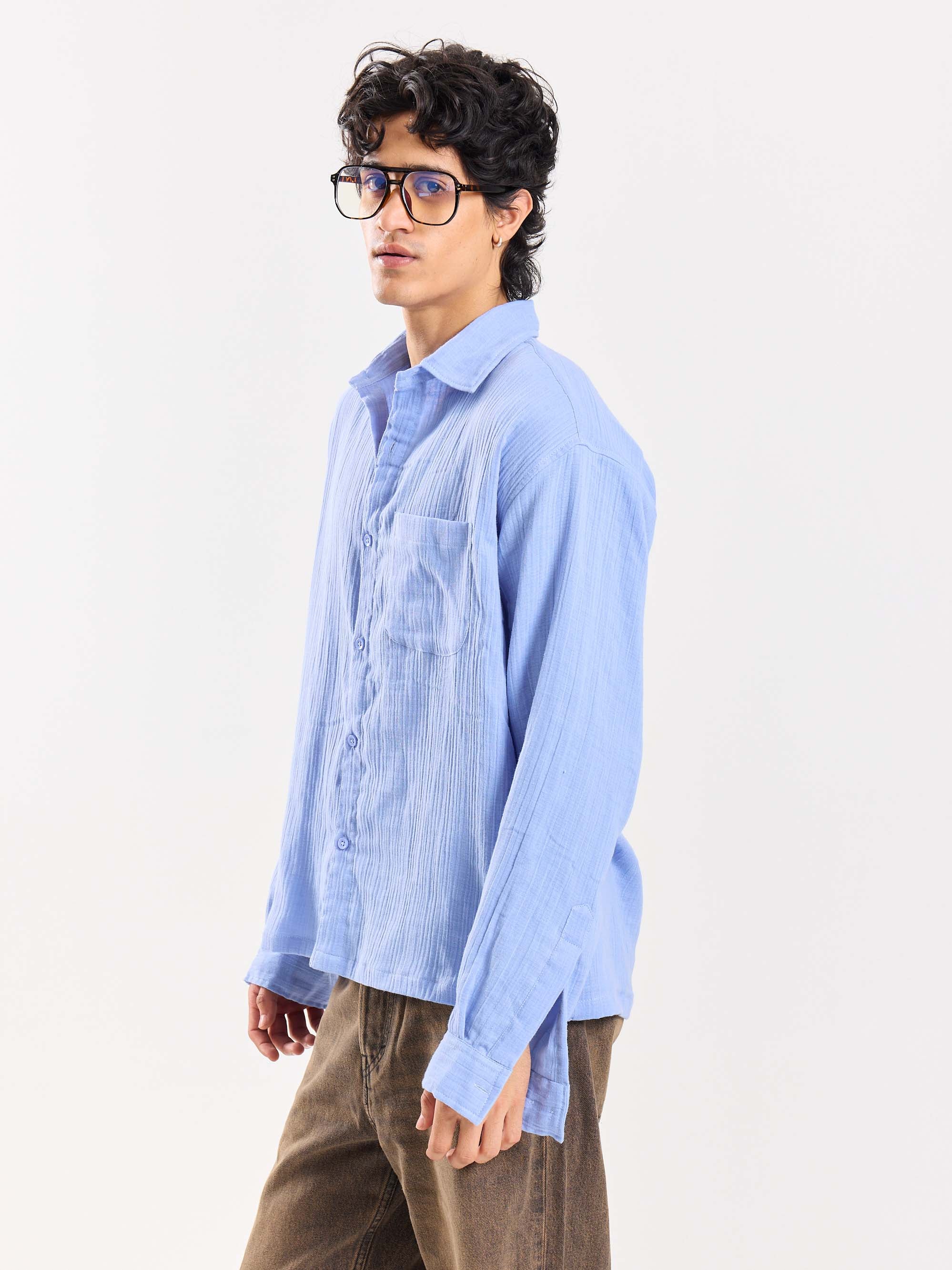 Dusty Blue Gauze Holiday Shirt - Image 5