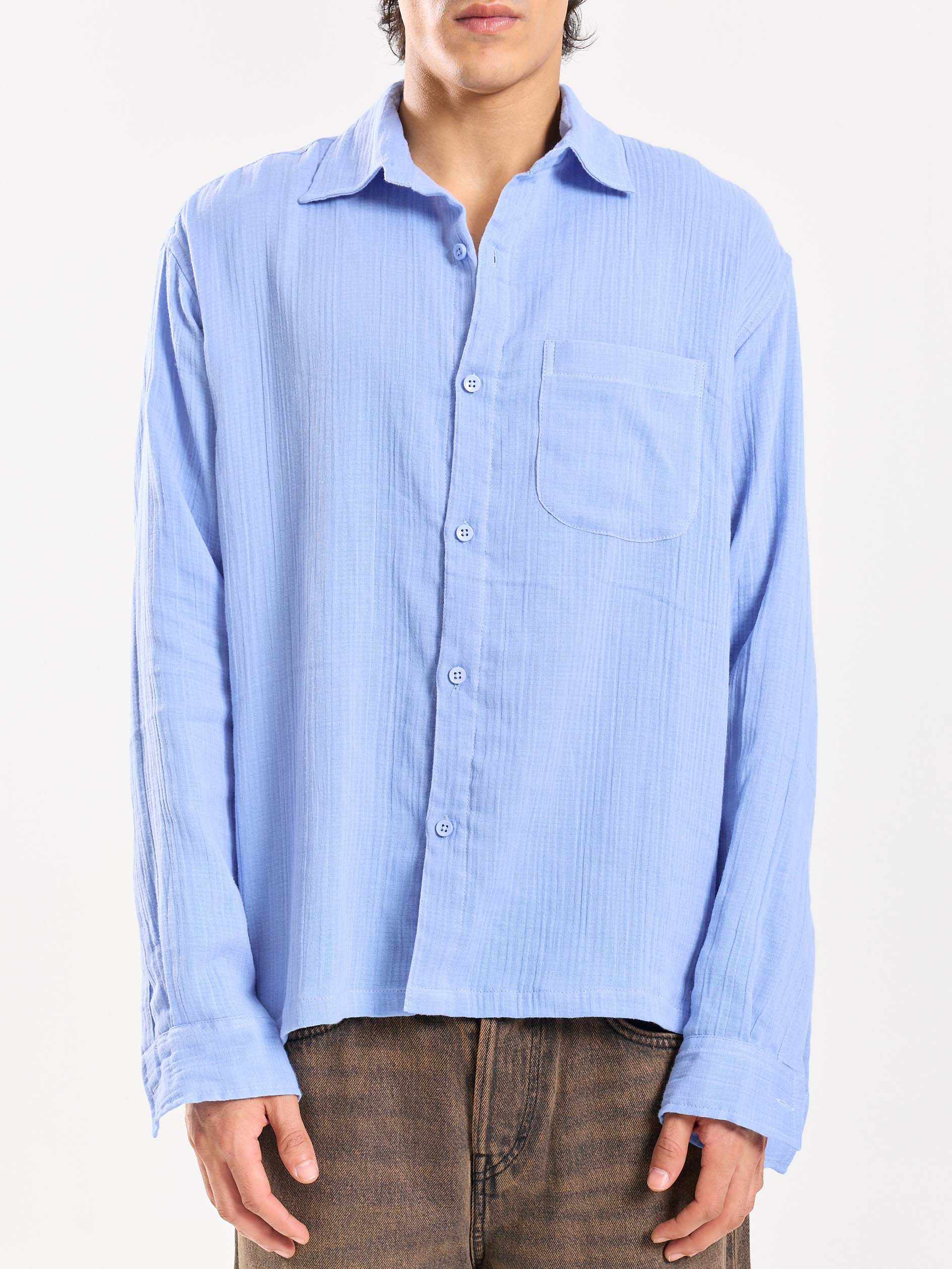 Dusty Blue Gauze Holiday Shirt - Image 6