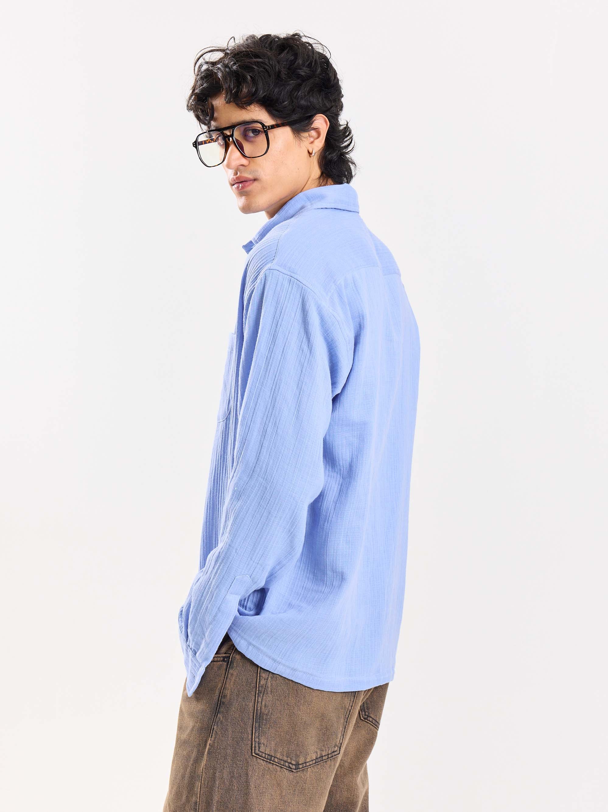 Dusty Blue Gauze Holiday Shirt - Image 7