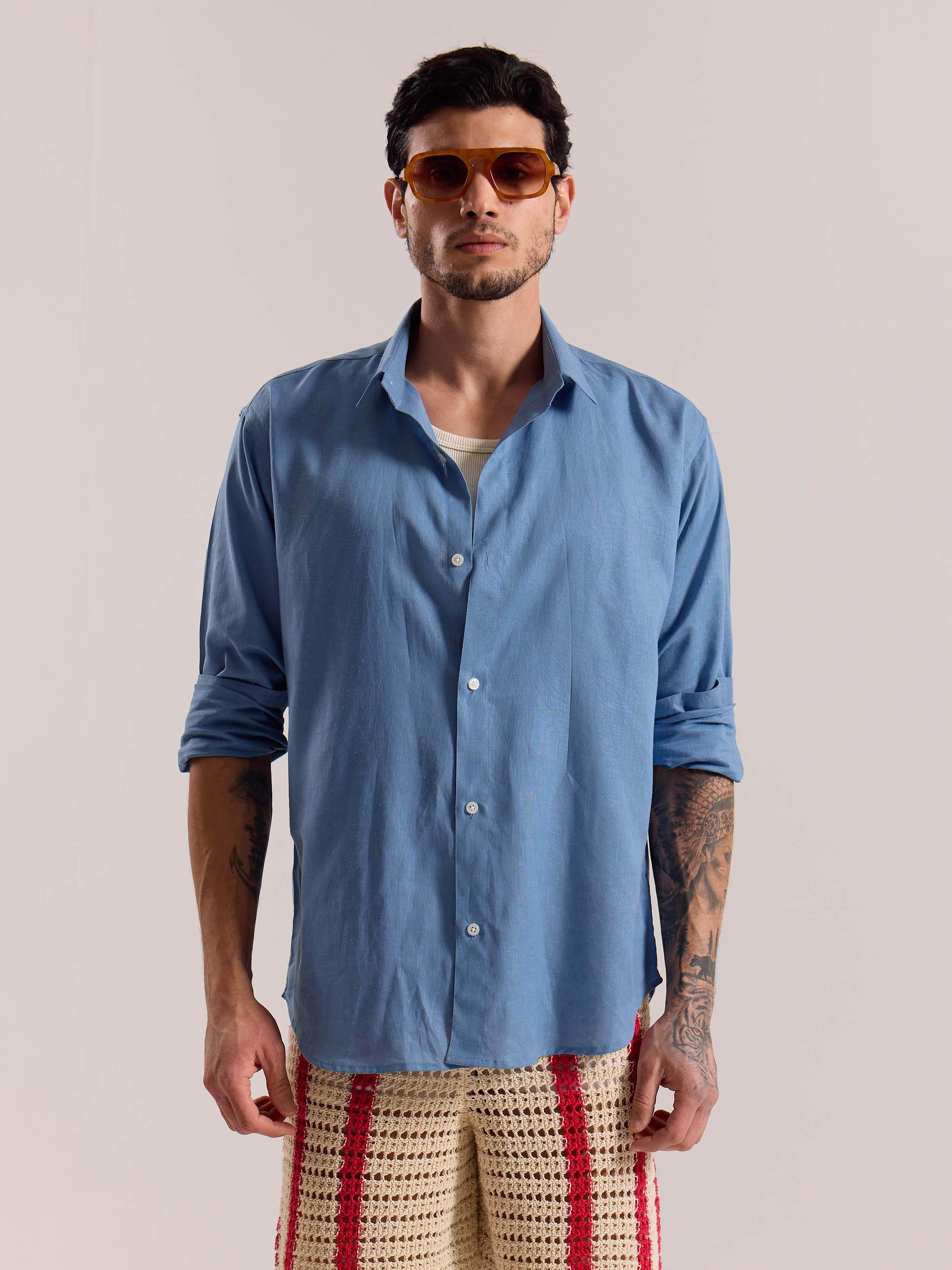 Dusty Blue Linen-blend Shirt - Image 3