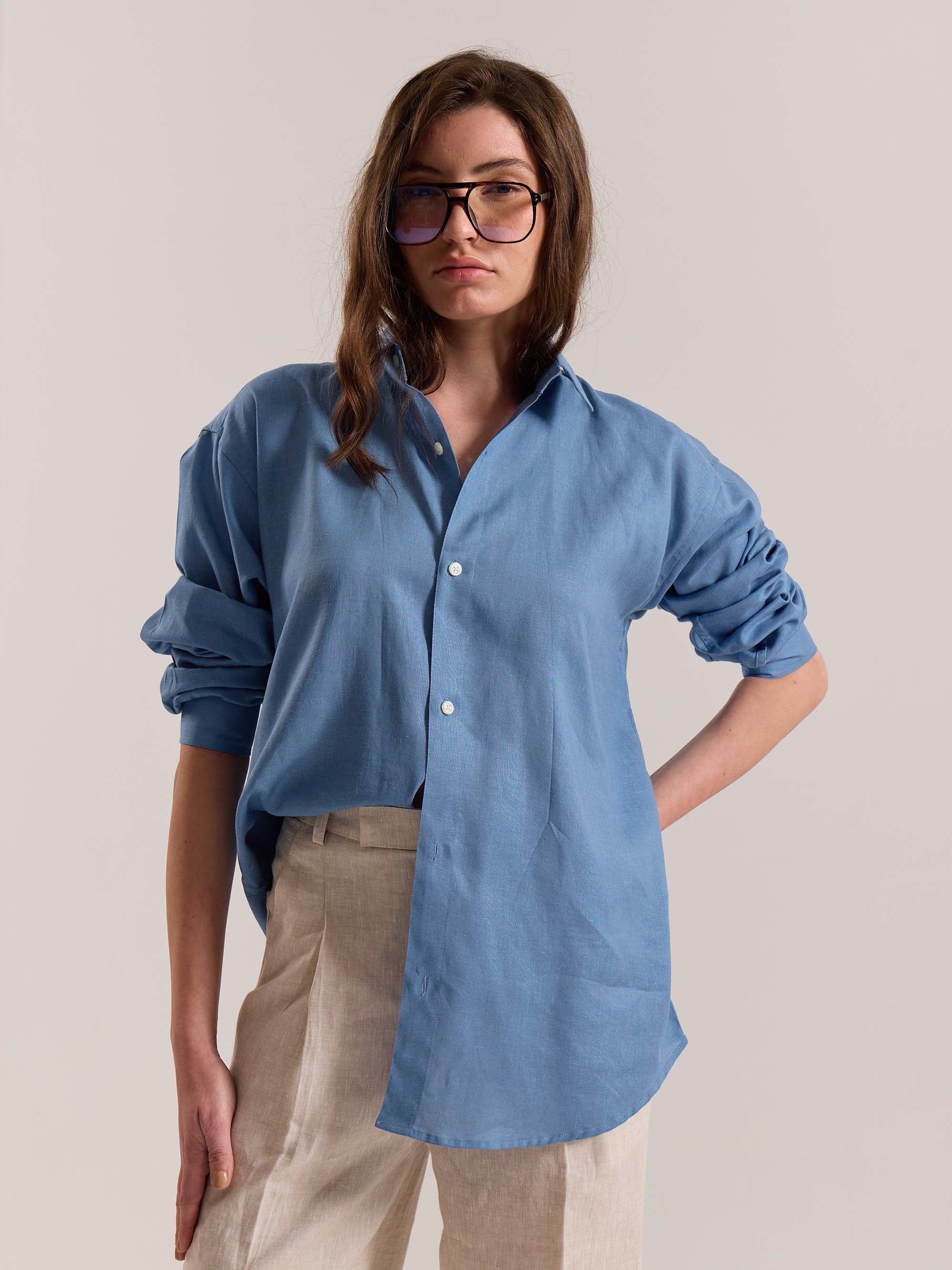 Dusty Blue Linen-blend Shirt - Image 4